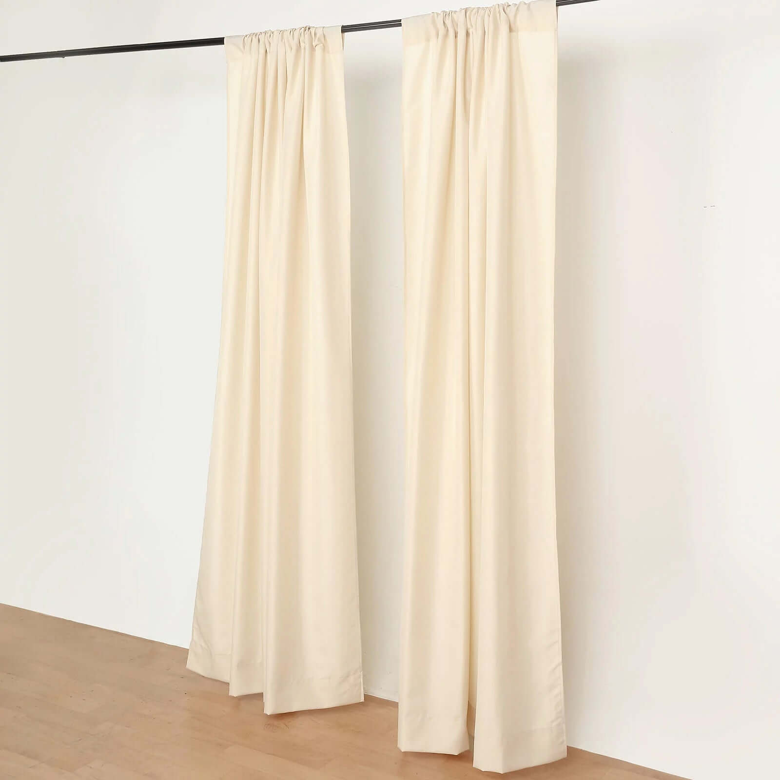 2 Pack Beige Polyester Event Curtain Drapes, 10ftx8ft Backdrop Event Panels With Rod Pockets 130 GSM