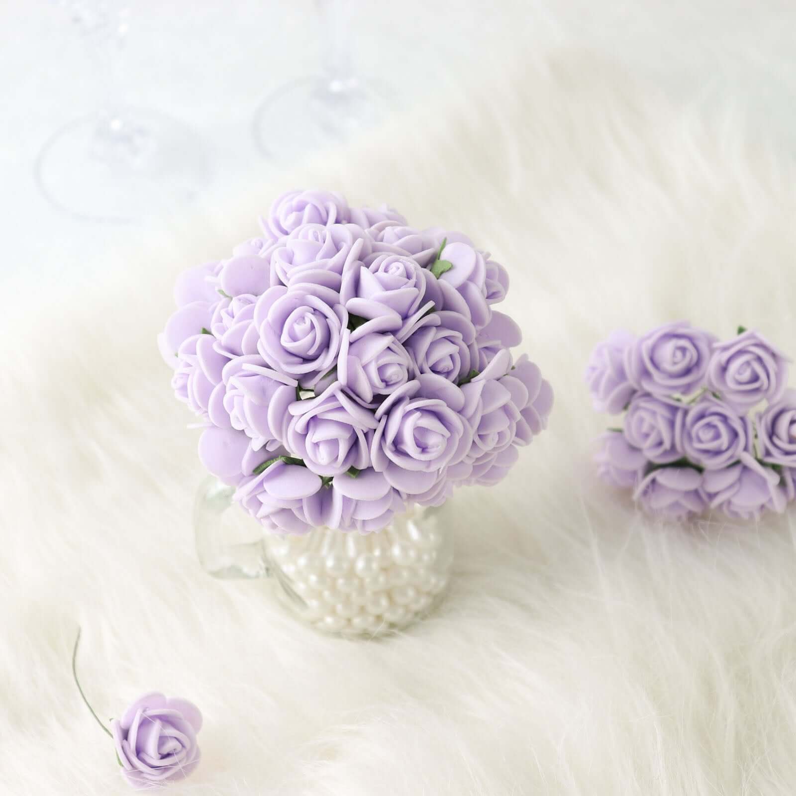 48 Roses 1 Lavender Lilac Real Touch Artificial DIY Foam Rose Flowers With Stem, Craft Rose Buds