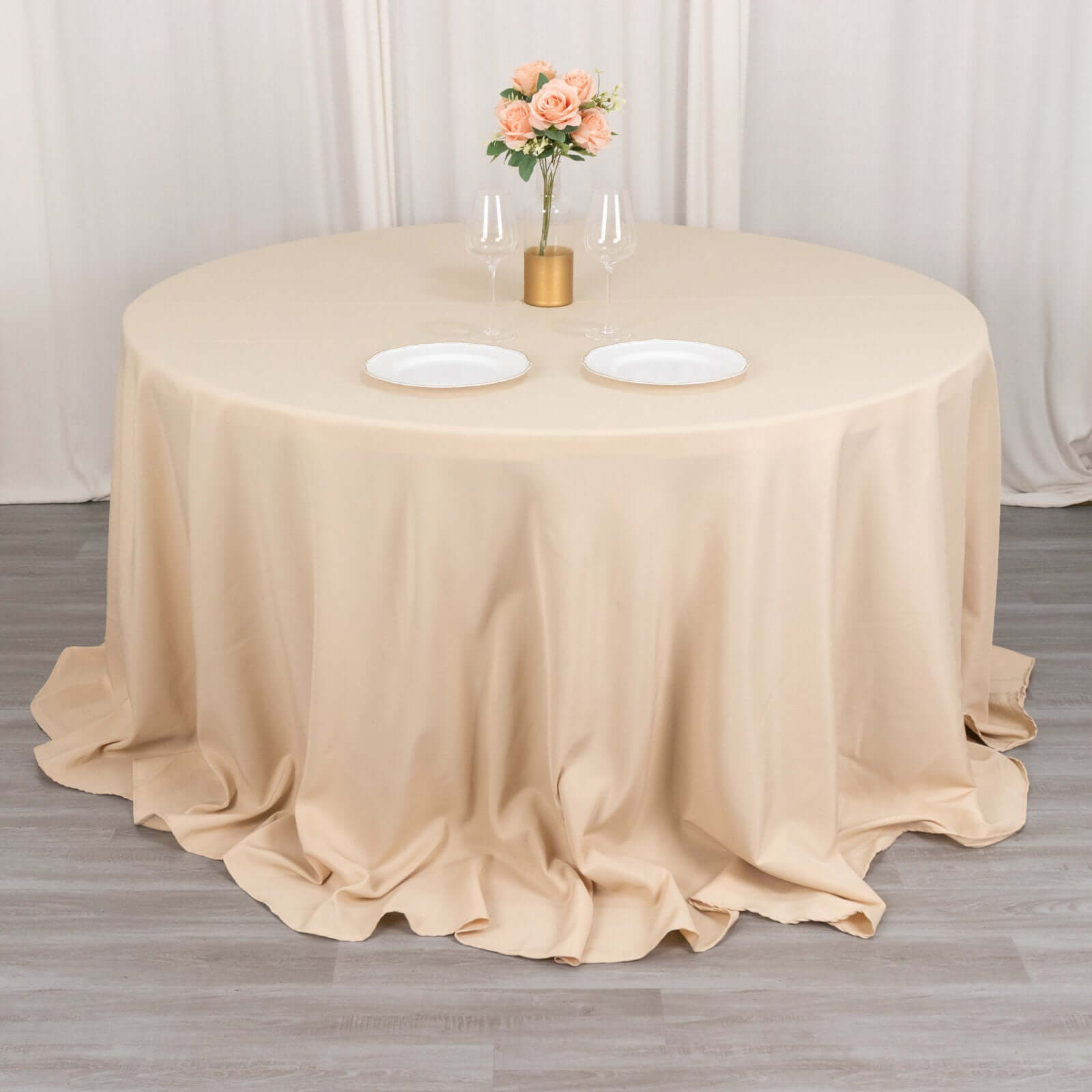 Premium Polyester 132 Round Tablecloth Beige - Seamless 220GSM Wrinkle-Resistant Table Cover