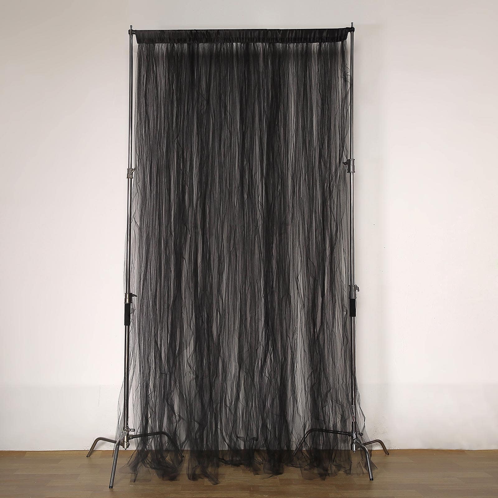 5ftx10ft Black Dual Sided Sheer Tulle Event Curtain Drapes With Satin Header, Rod Ready Backdrop Event Panel