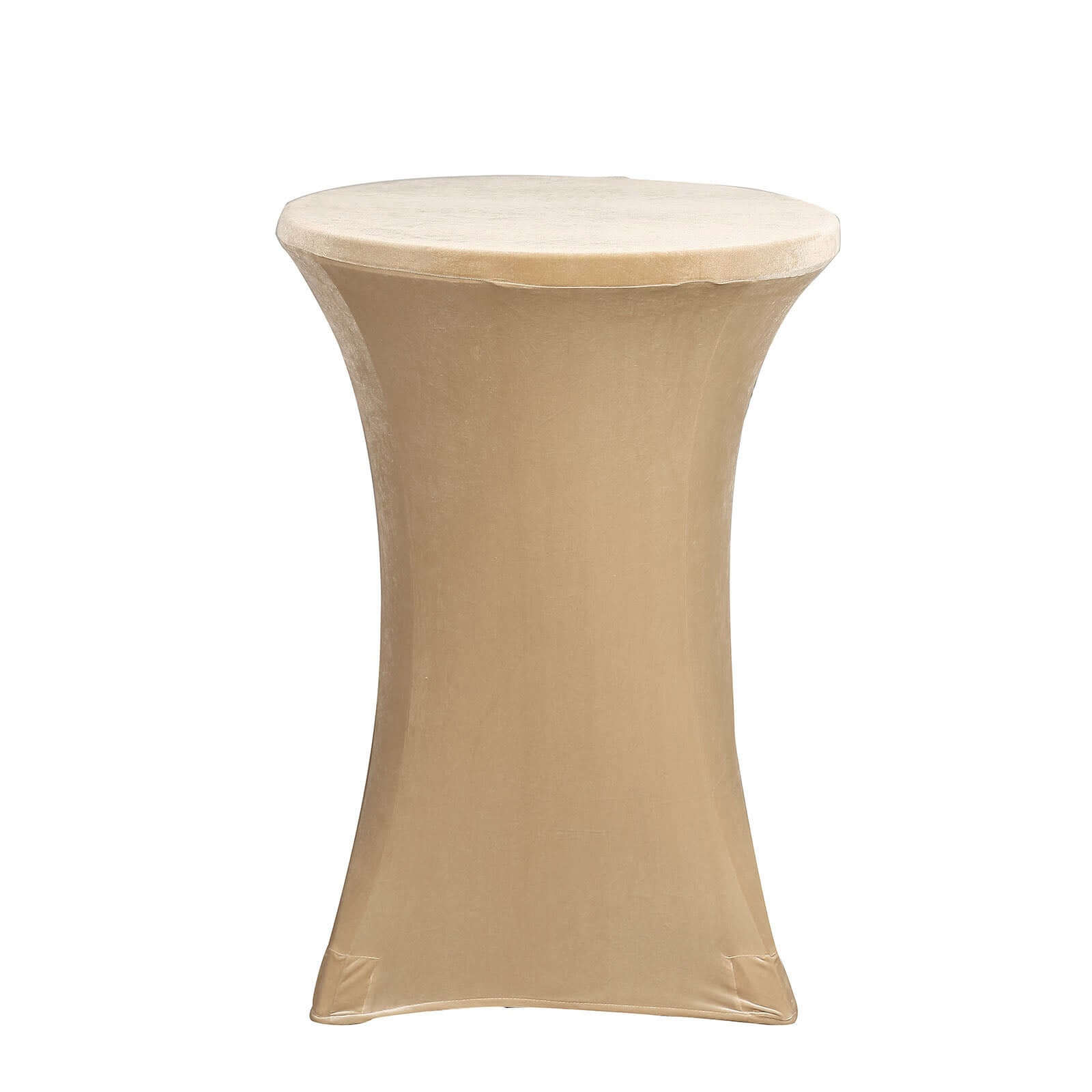 Premium Velvet Spandex 32 Round Cocktail Table Cover Champagne - Smooth Fitted Design with Foot Pockets