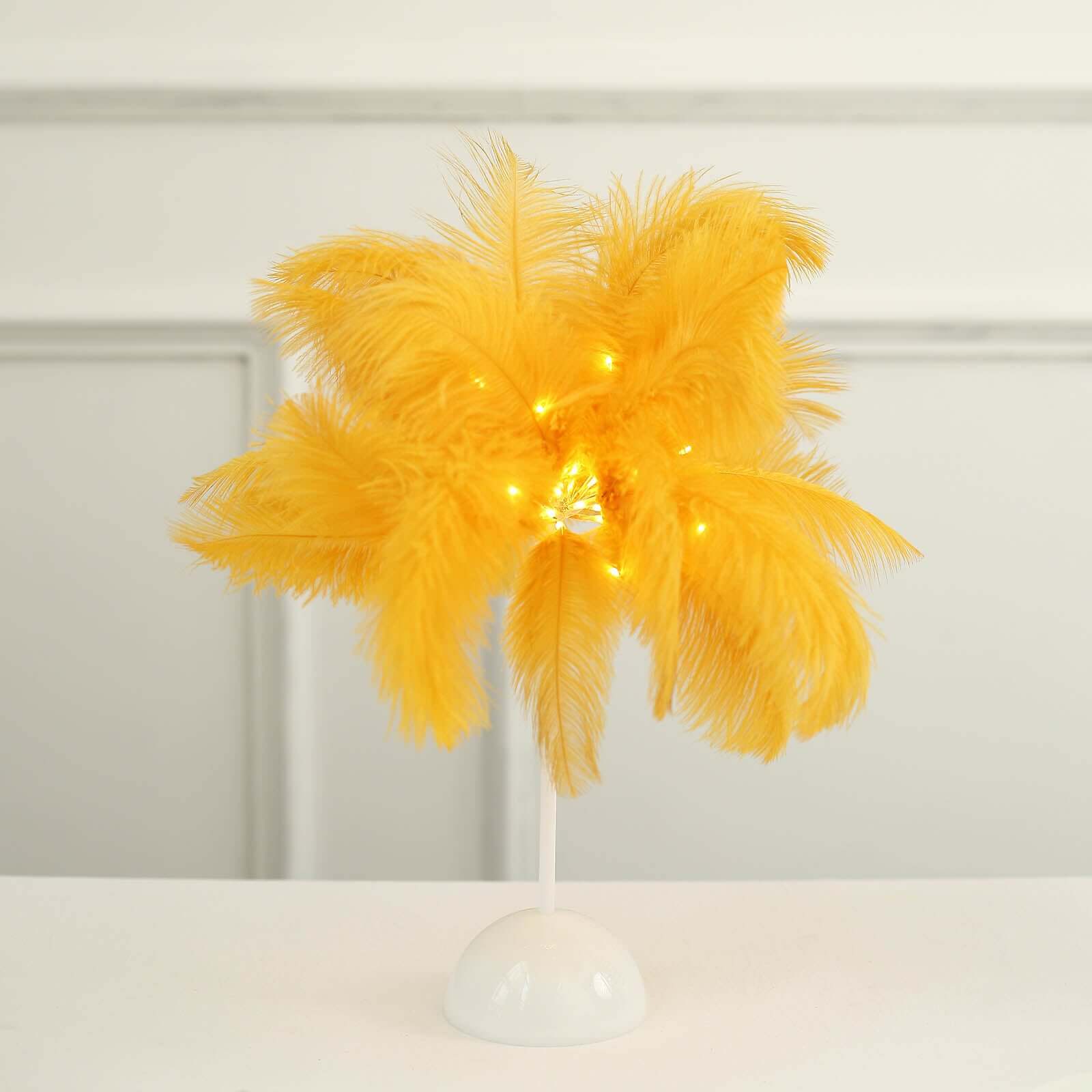 Table Lamp Ostrich Feather Design Gold LED Battery Operated - Cordless Wedding Centerpiece 15