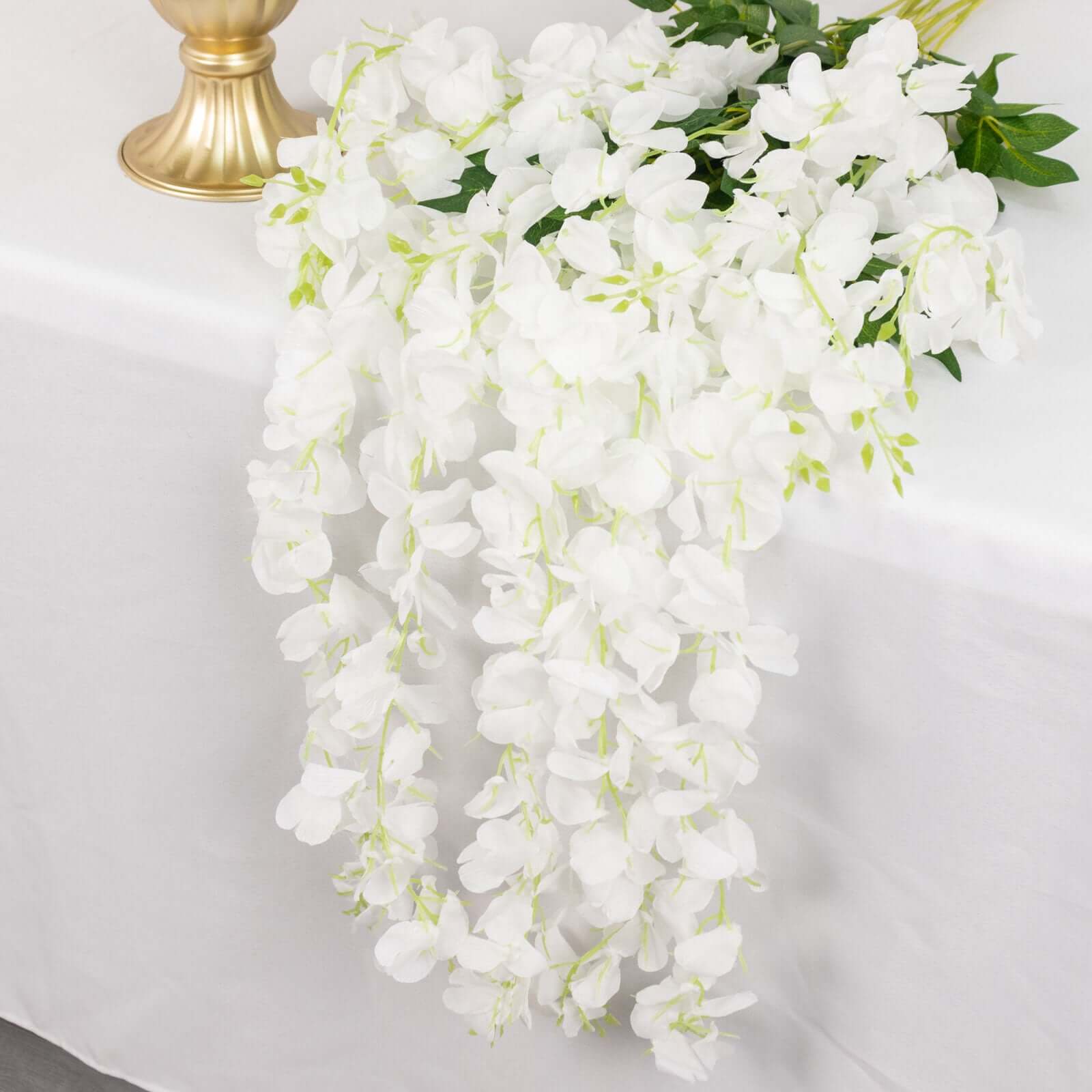 5 Pack 44 Silk Hanging Wisteria Flower Garland Vines in White, 3 Strands in 1 Bush