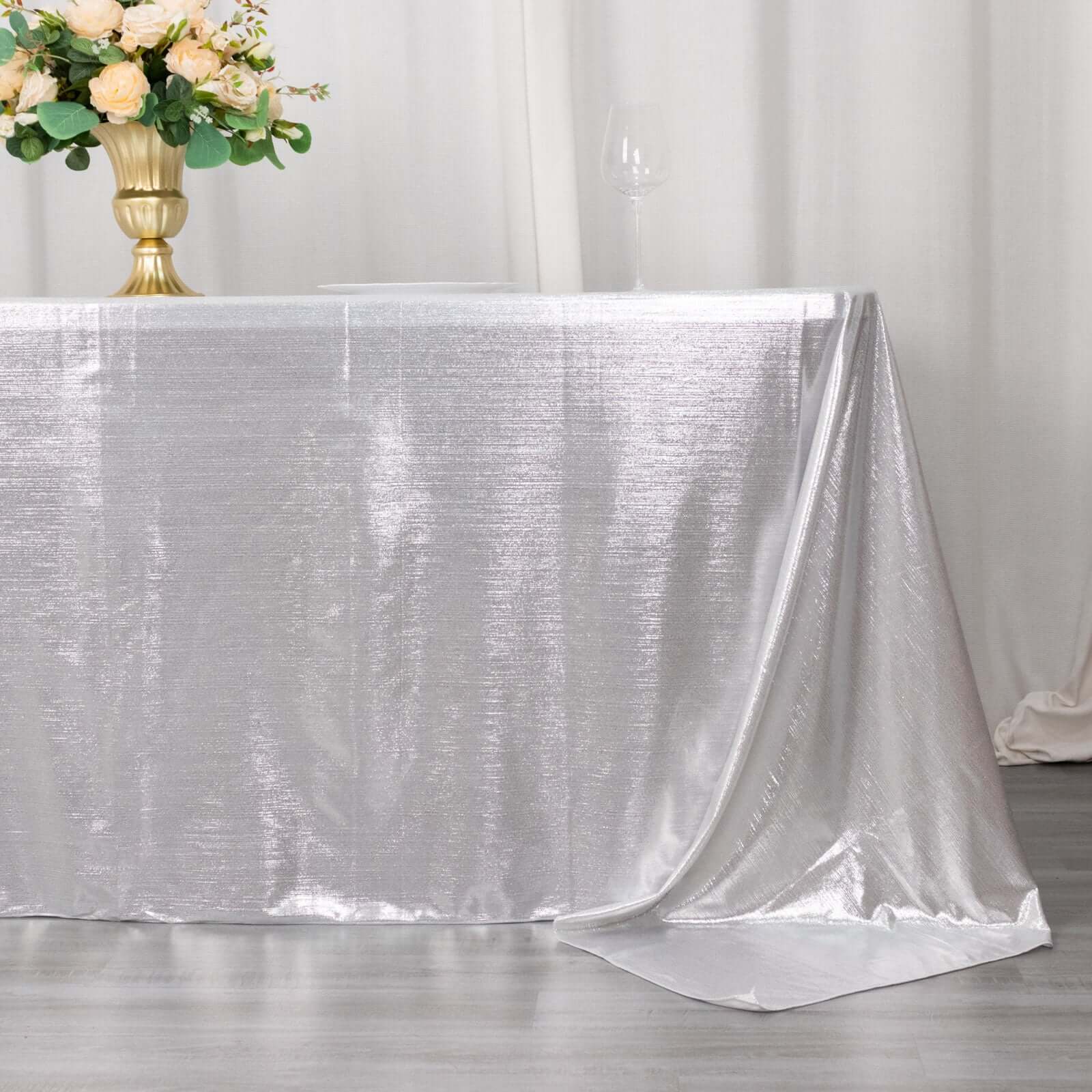 Sequin Dots Polyester 90x132 Rectangle Tablecloth Shimmering Silver - Seamless, Glittering & Wrinkle Free Table Cover