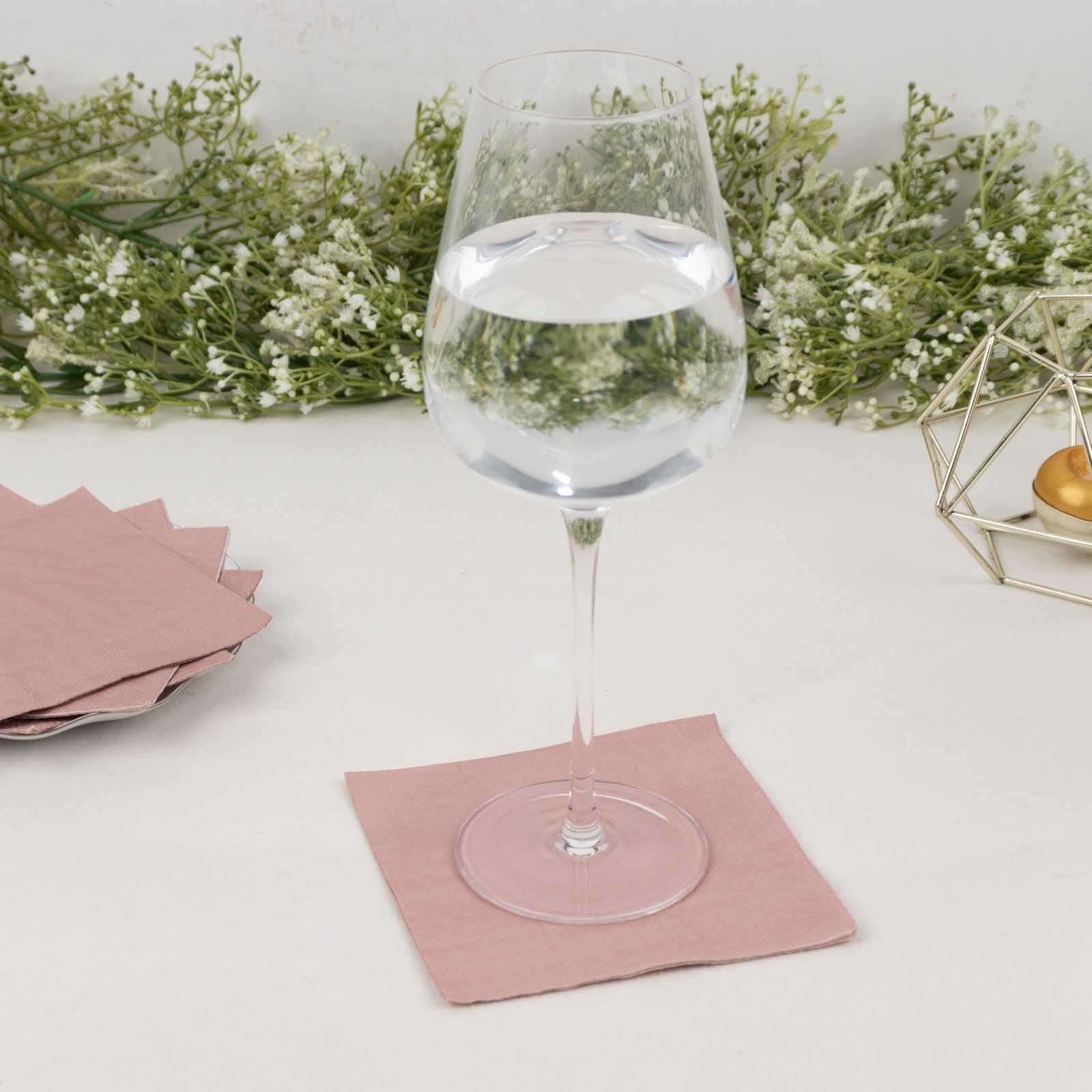 50-Pack Paper Beverage Napkins Dusty Rose - 2 Ply Disposable Soft 18GSM Cocktail Napkins 5x5