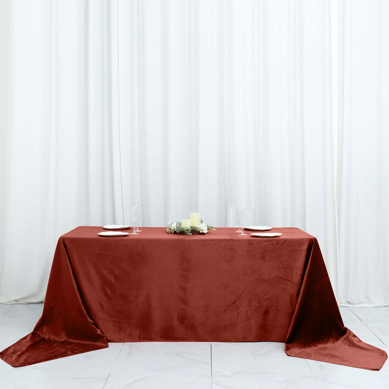 Premium Velvet 90x156 Rectangle Tablecloth Terracotta (Rust) - Reusable Soft & Seamless Table Cover