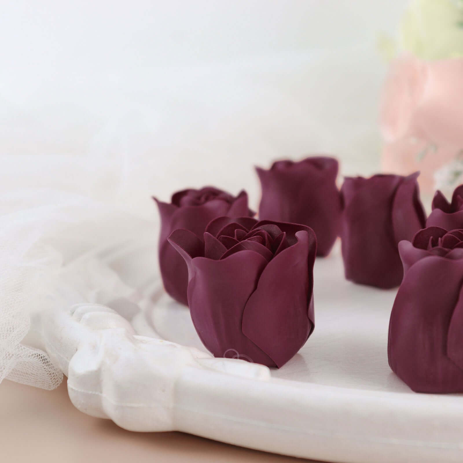 4 Pack 24 Pcs Burgundy Scented Rose Soap Heart Shaped Party Favors With Gift Boxes And Ribbon