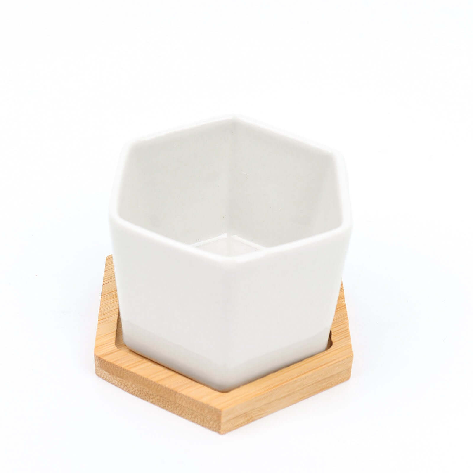 6-Pack Planter Pots Geometric Hexagon Design White - Ceramic Pots with Bamboo Tray and Removable Bottom 3