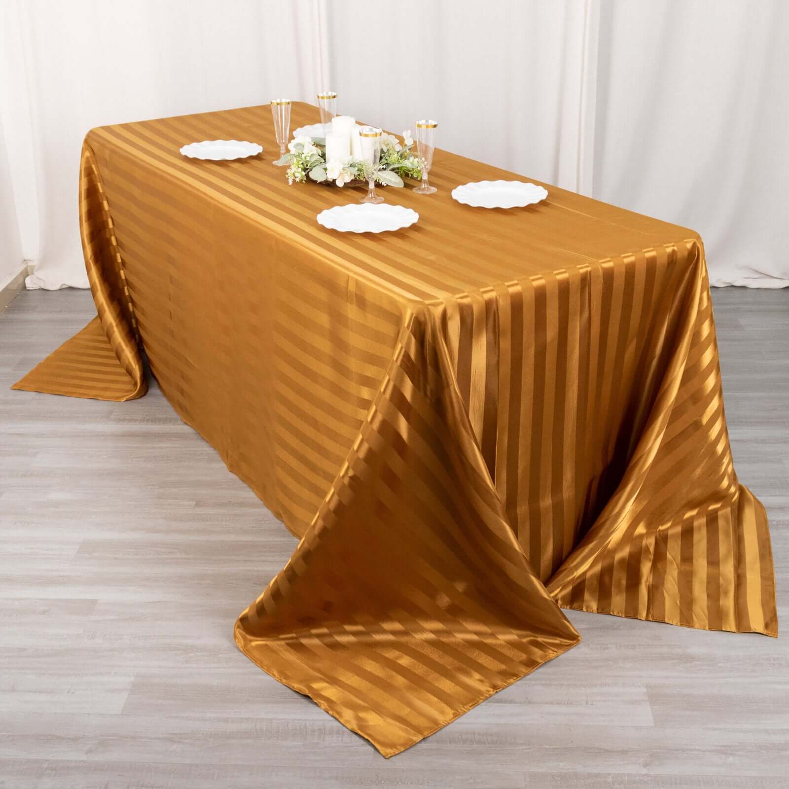 Satin Striped 90x132 Rectangular Tablecloth Gold Satin Stripe - Seamless Silky Smooth Table Cover