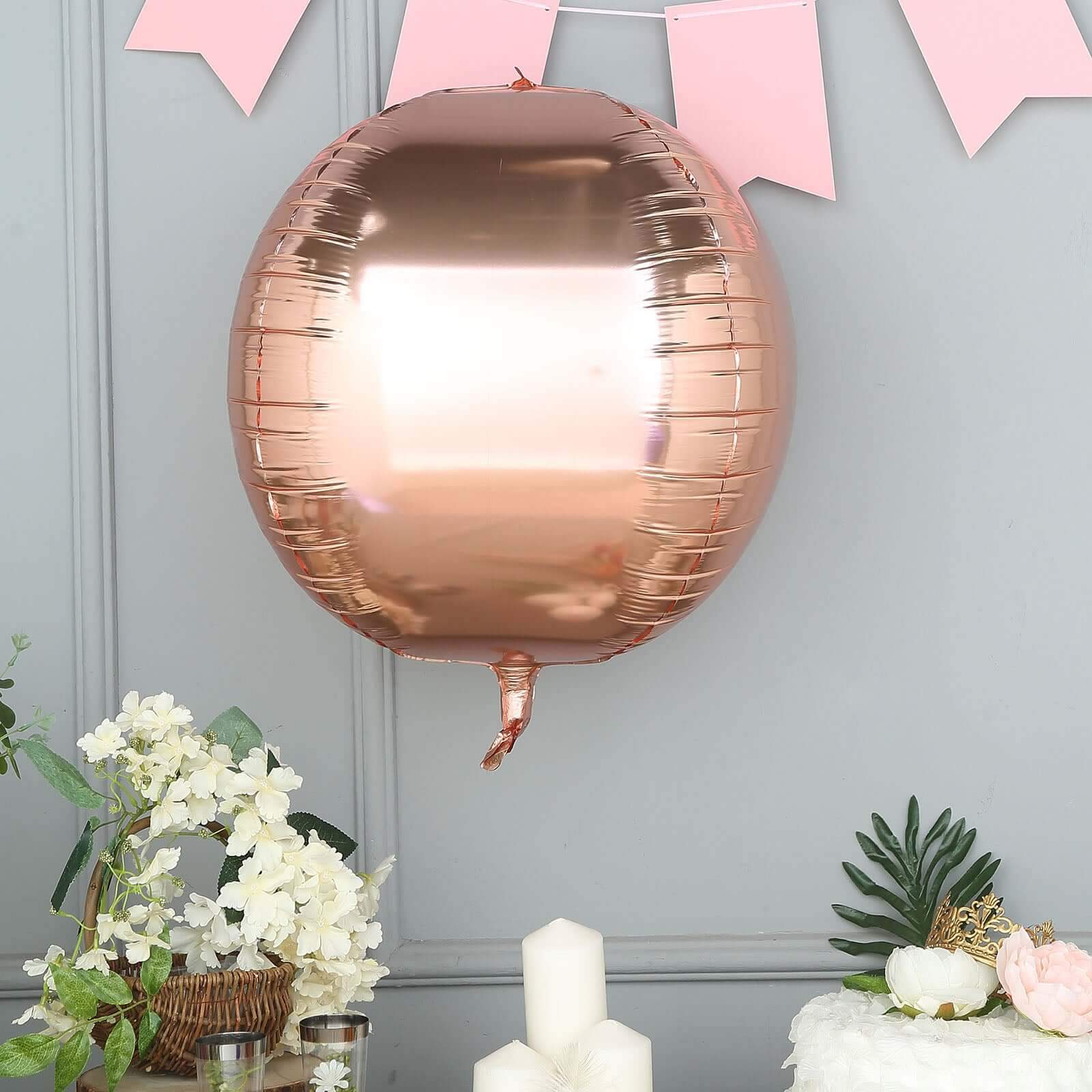 2 Pack 18 4D Rose Gold Sphere Mylar Foil Helium or Air Balloons