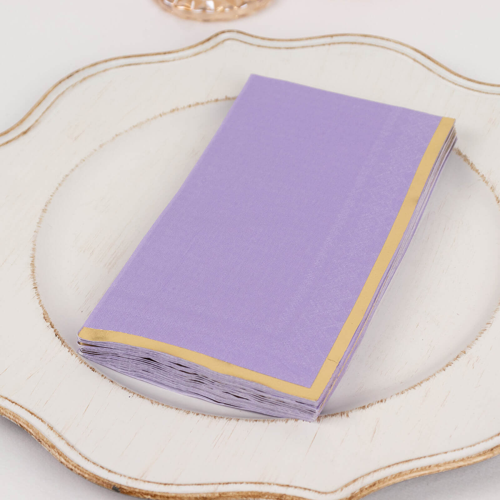 50-Pack Paper Dinner Napkins Lavender with Gold Foil Edge 2 Ply - Stylish Disposable Napkins