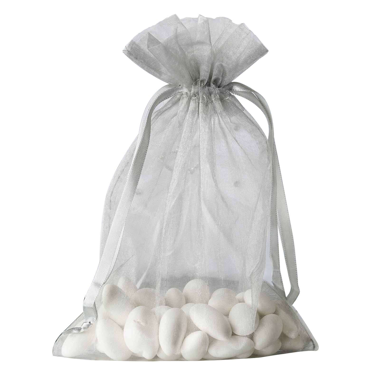 10 Pack 6x9 Silver Organza Drawstring Wedding Party Favor Gift Bag