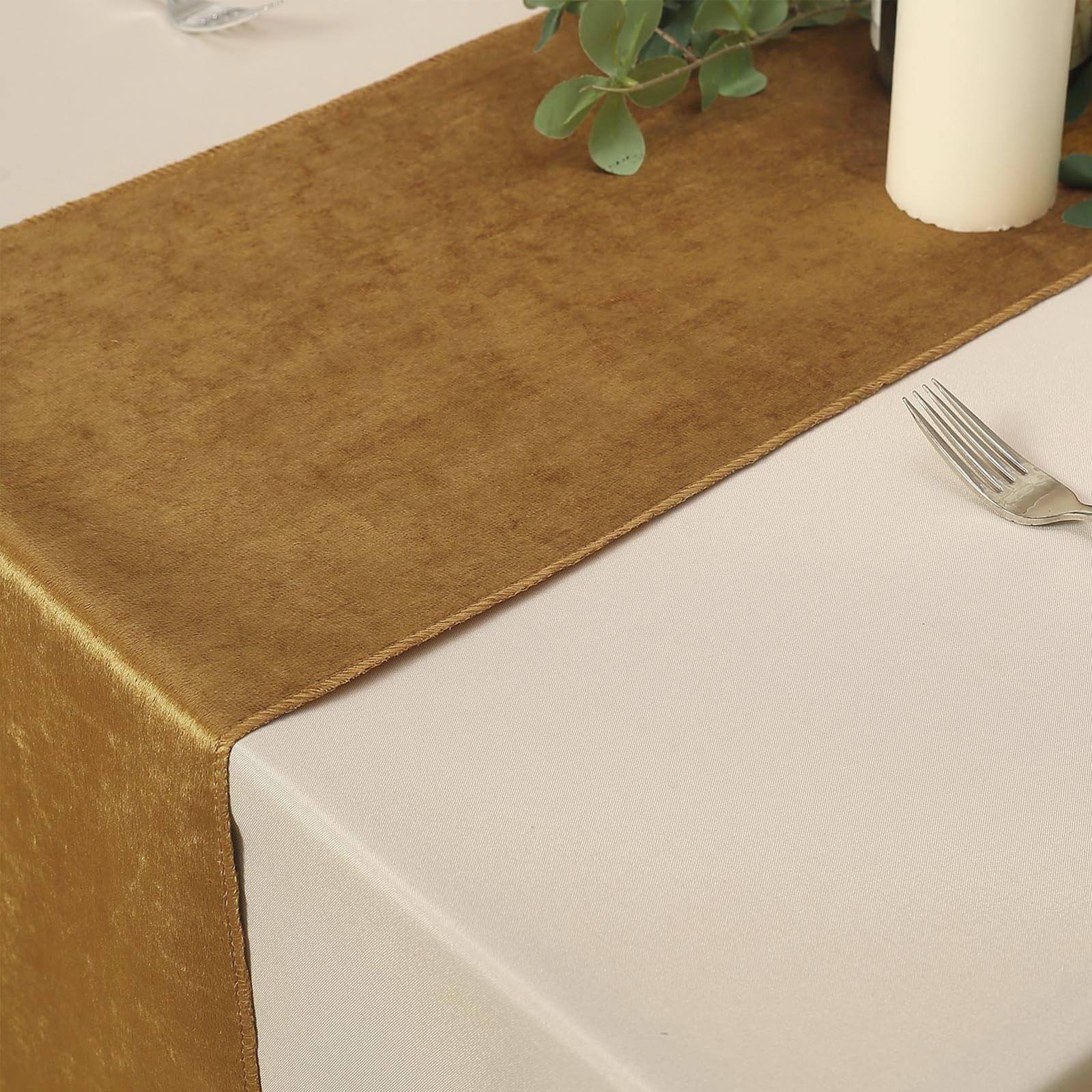 Premium Velvet 12x108 Table Runner Gold - Sheen Finish & Reusable Table Decor for Weddings & Events