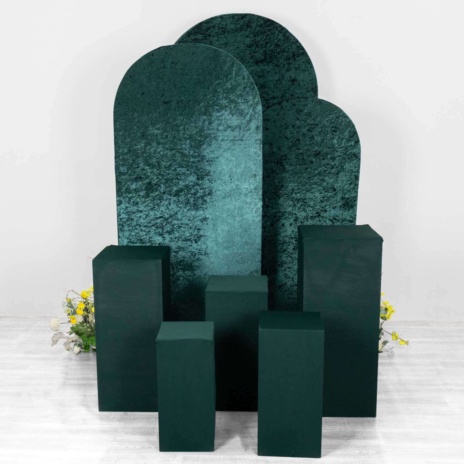 Set of 5 Hunter Emerald Green Spandex Rectangle Pedestal Stand Covers, Stretchable Pillar Prop Covers - 160 GSM