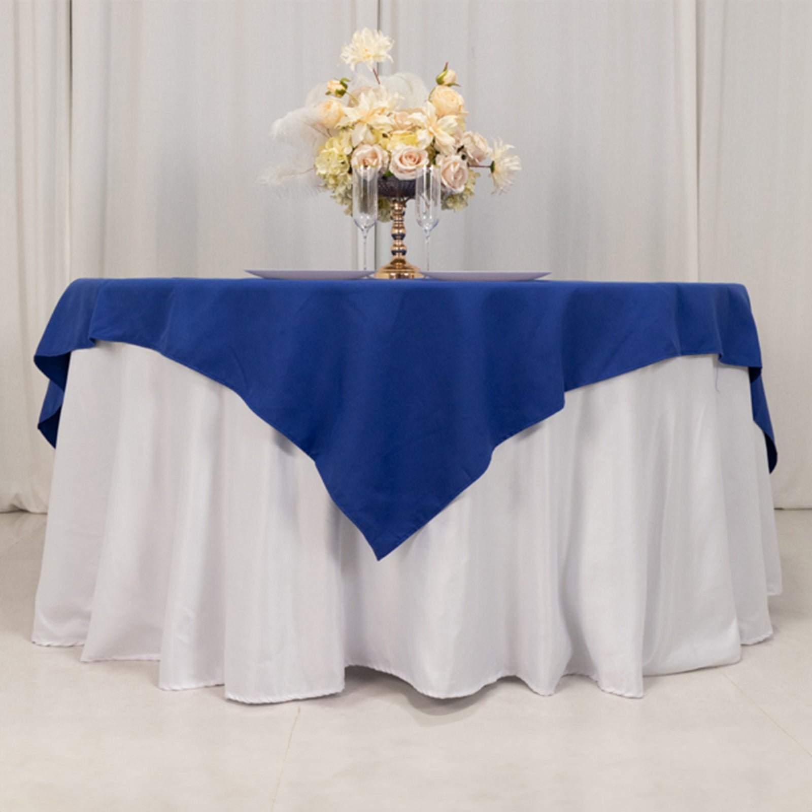 Cotton Blend 70x70 Table Overlay Square Tablecloth Royal - Wrinkle-Resistant Fabric Table Topper