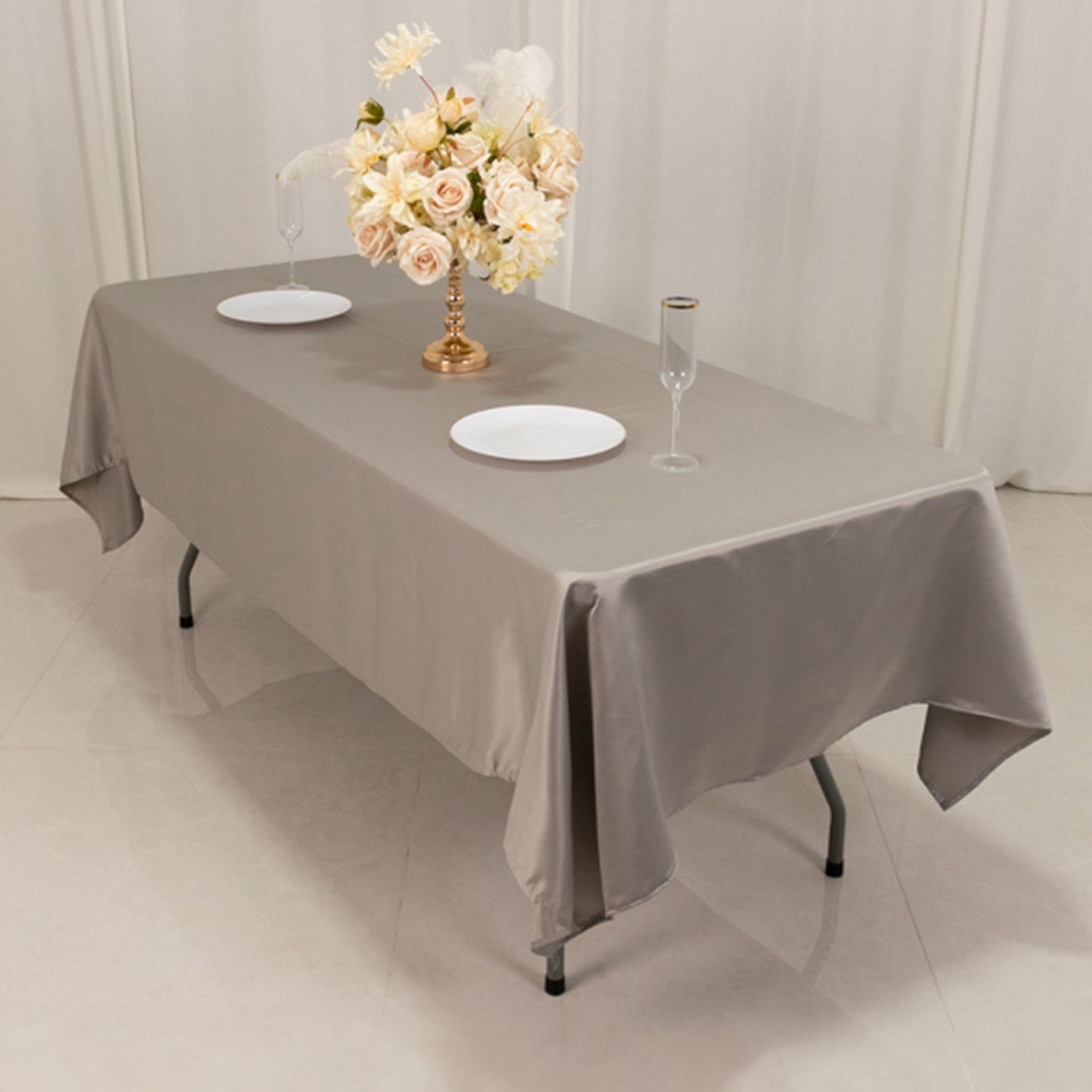 Lamour Satin 60x102 Rectangle Tablecloth Silver - Durable & Silky Soft Feel Table Cover