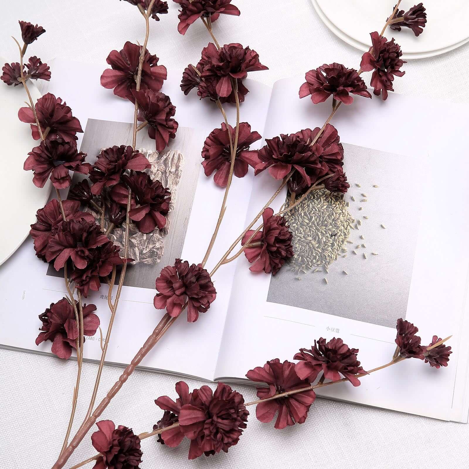 2 Branches 42 Tall Burgundy Artificial Silk Carnation Flower Stems