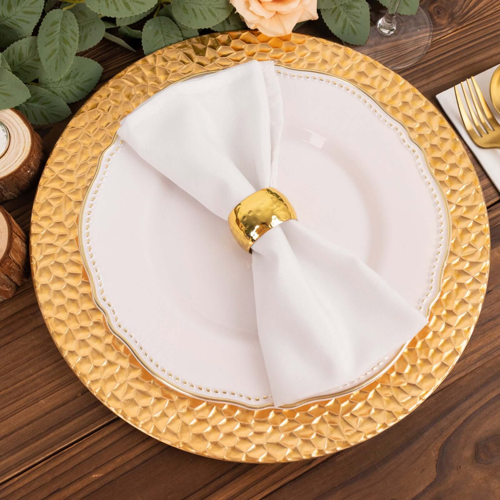 6-Pack Acrylic Round Charger Plates 13 in Metallic Gold with Hammered Rim, Plastic Decorative Dinner Party Charger Tableware