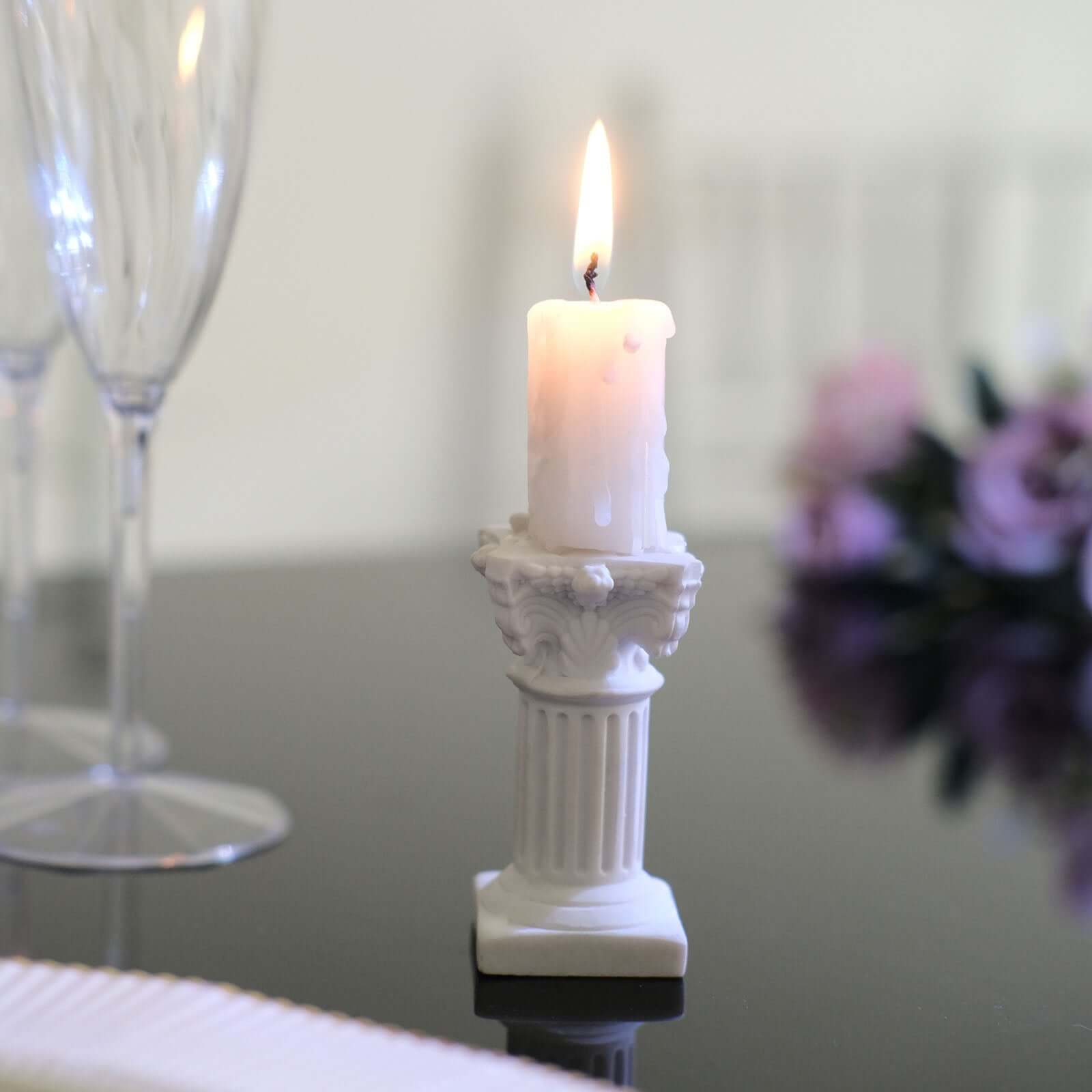 6-Pack Resin Roman Column Pillar Pedestal Candle Holders, Greek Statue Antique White Stands Sturdy Decorative Design 2.5