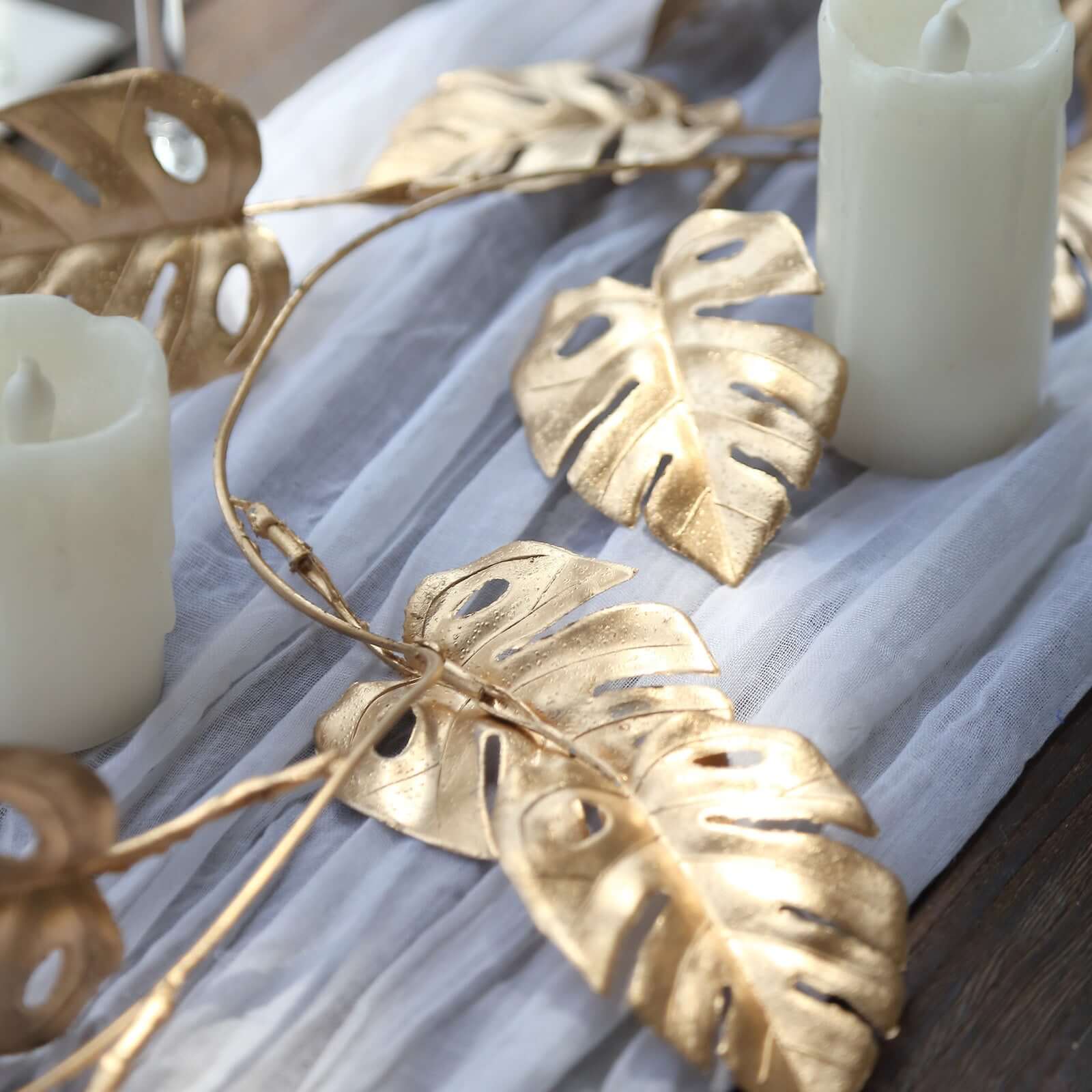 Artificial Monstera Leaf Hanging Vine Metallic Gold - Faux Table Garland for Tropical Outdoor & Boho-Inspired Events 7ft