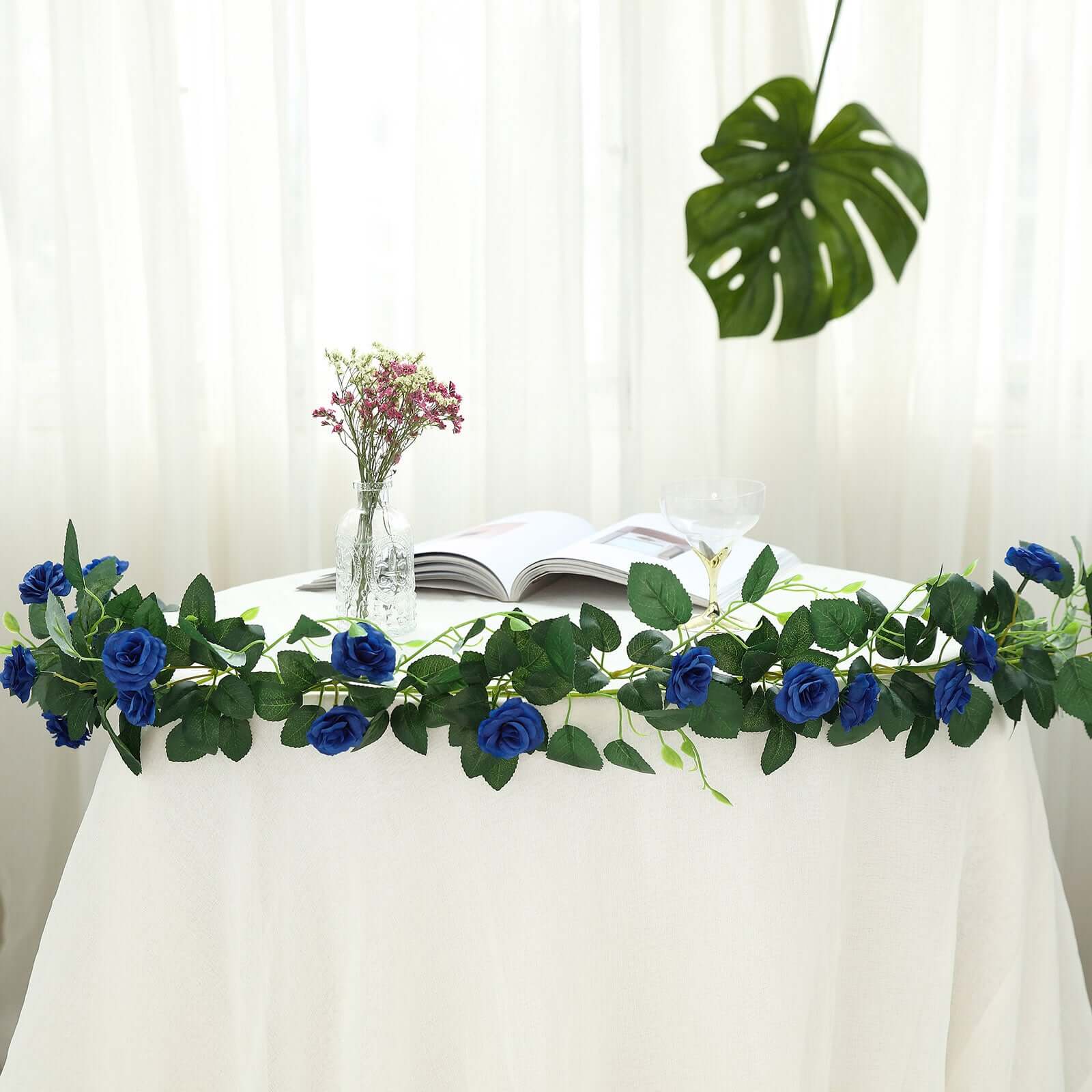 6ft 20 Royal Blue Artificial Silk Roses Flower Garland, Hanging Vine