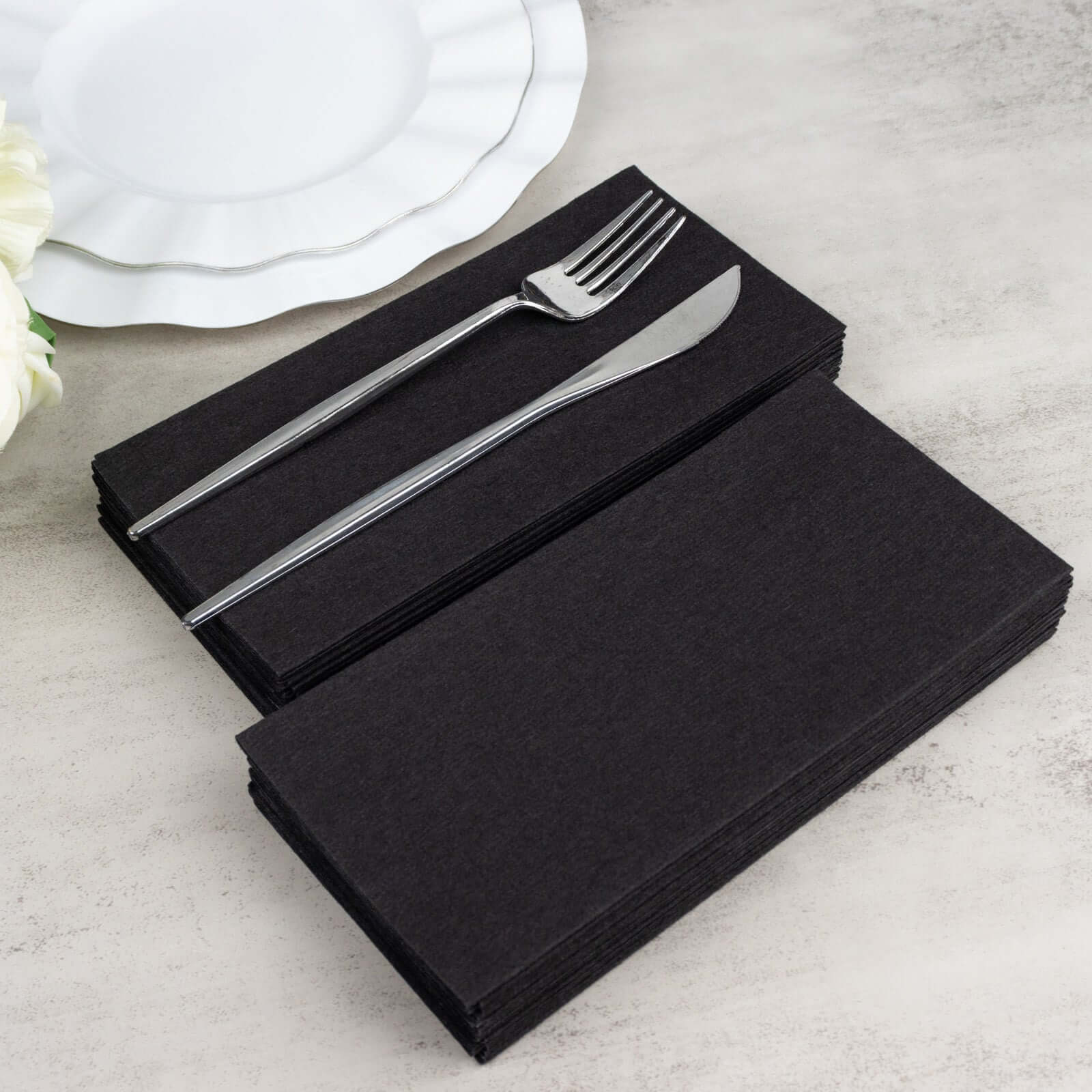 20-Pack Paper Linen-Like Napkins Black - Disposable Hygienic Airlaid Guest Towels 8.5x4