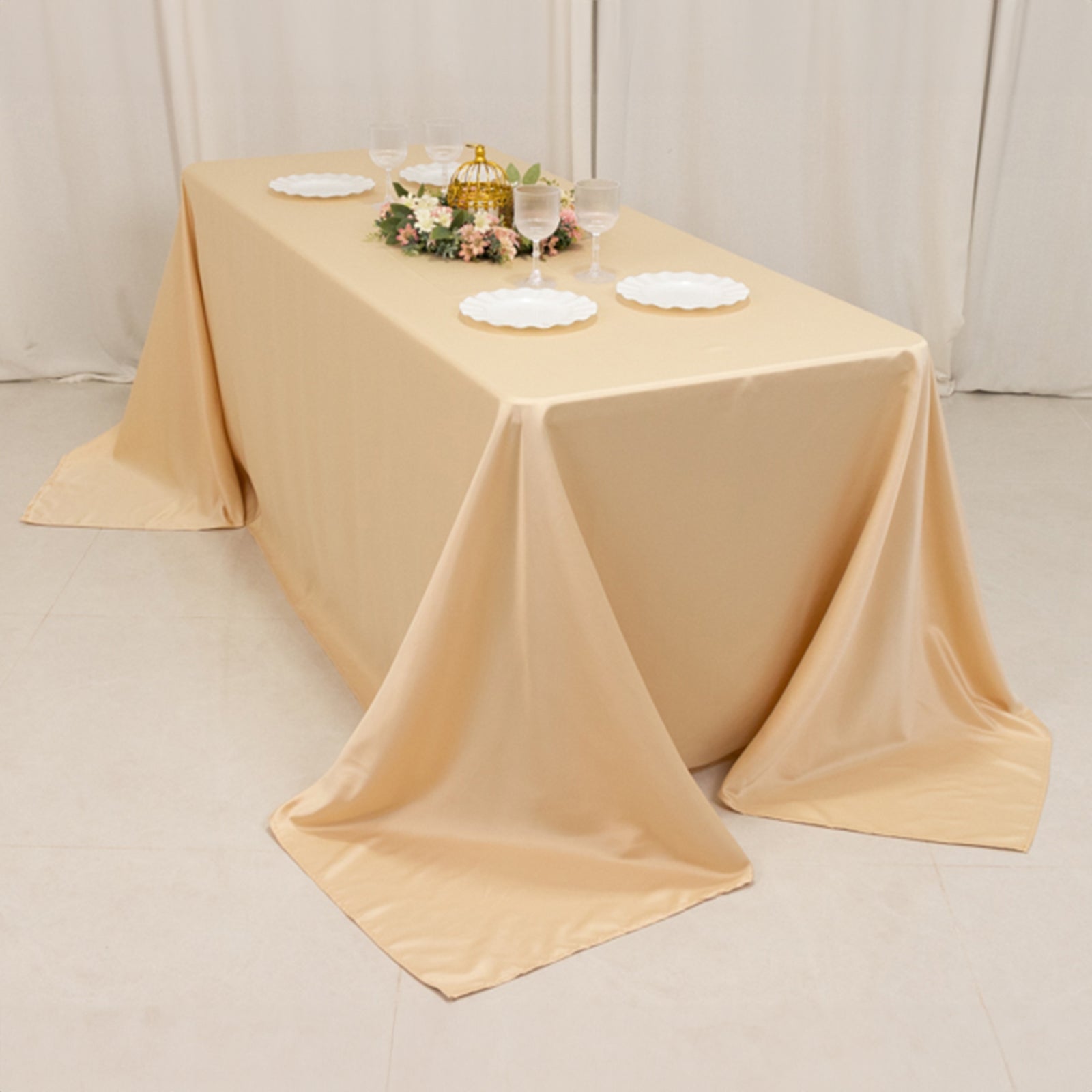 Lamour Satin 90x132 Rectangle Tablecloth Beige - Soft & Silk-Like Seamless Table Cover