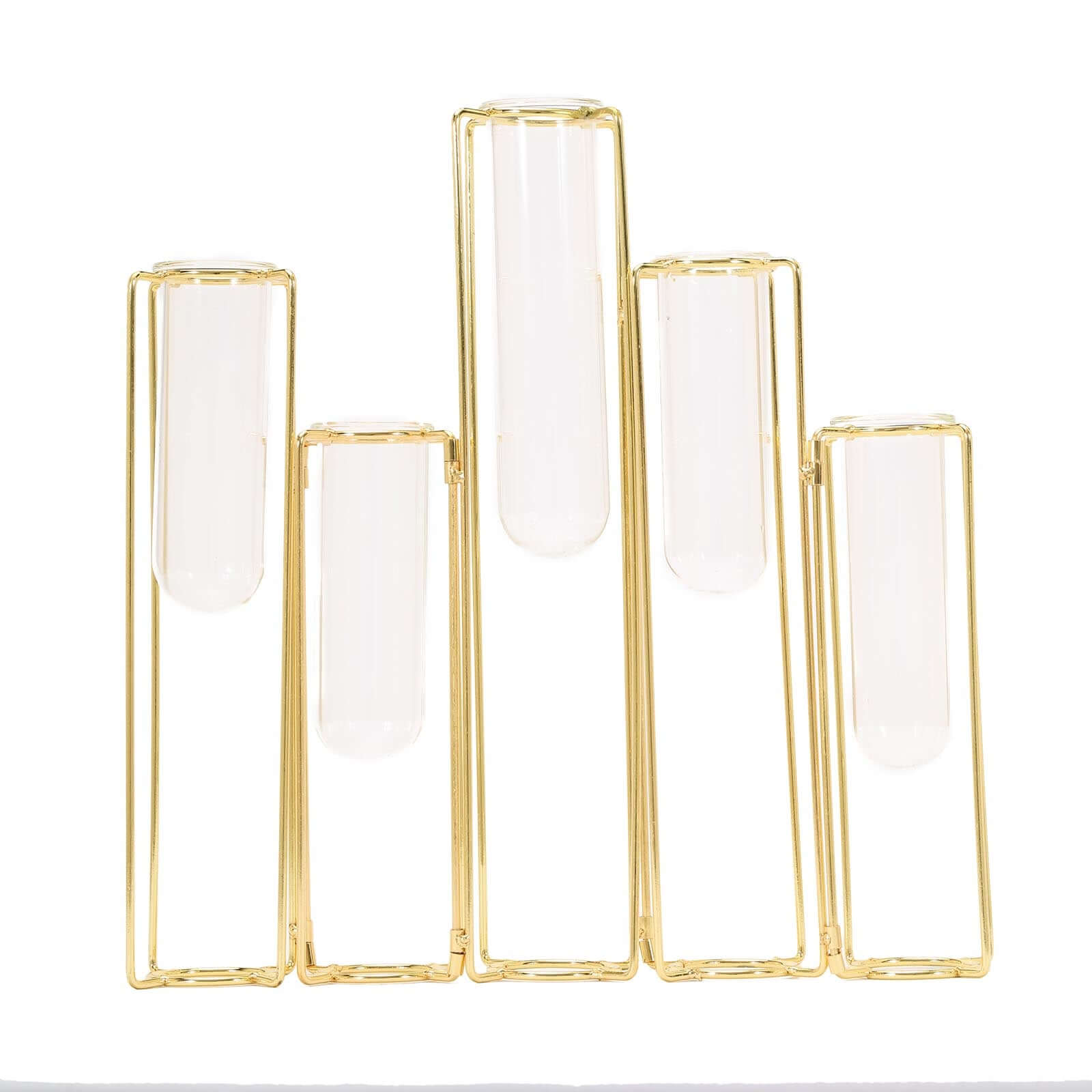 Set of 5 Wedding Centerpieces Gold Frame Conjoined Geometric Design - Test Tube Hydroponic Vases 12