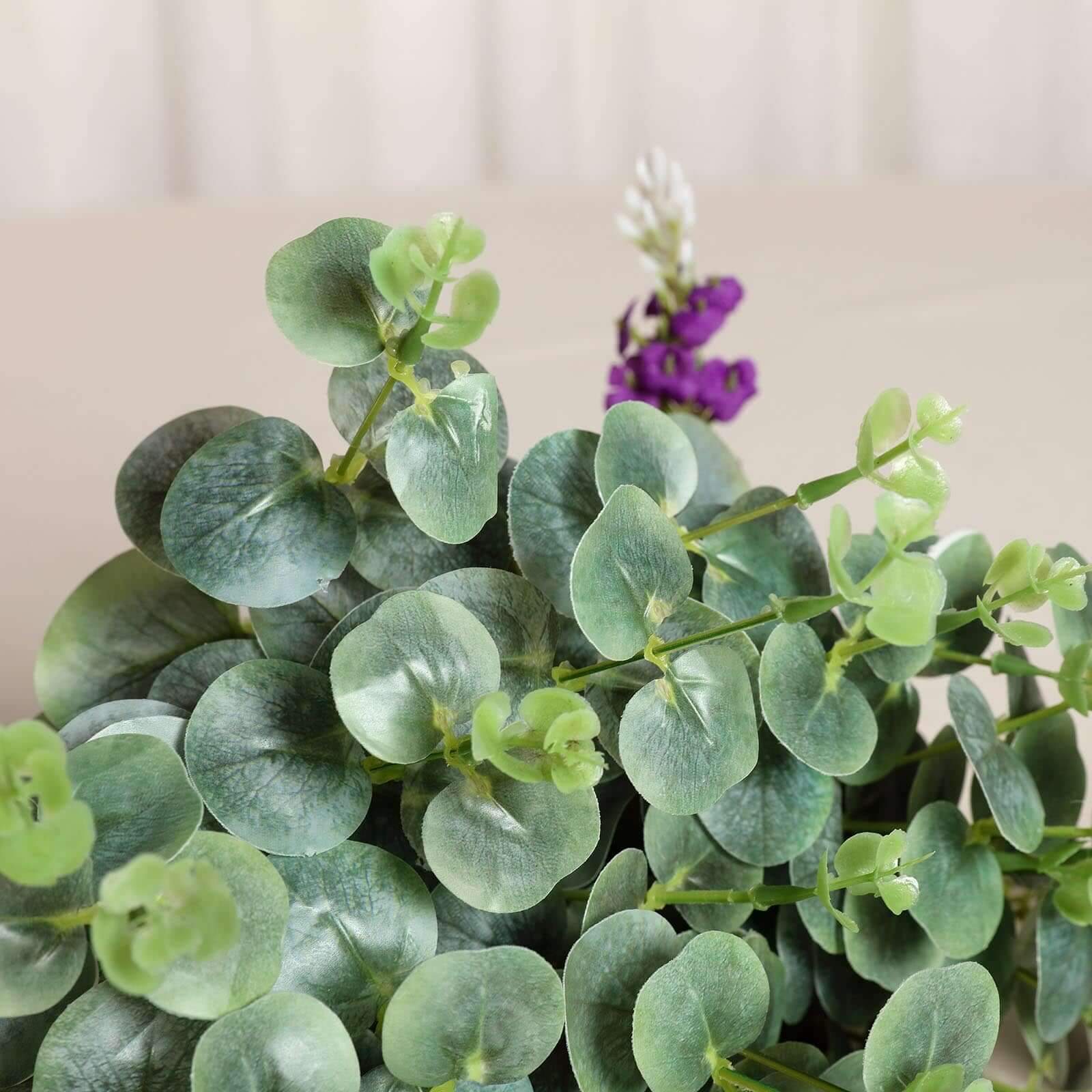 2 Bushes 19 Frosted Green Artificial Eucalyptus Branch Bouquet Plants