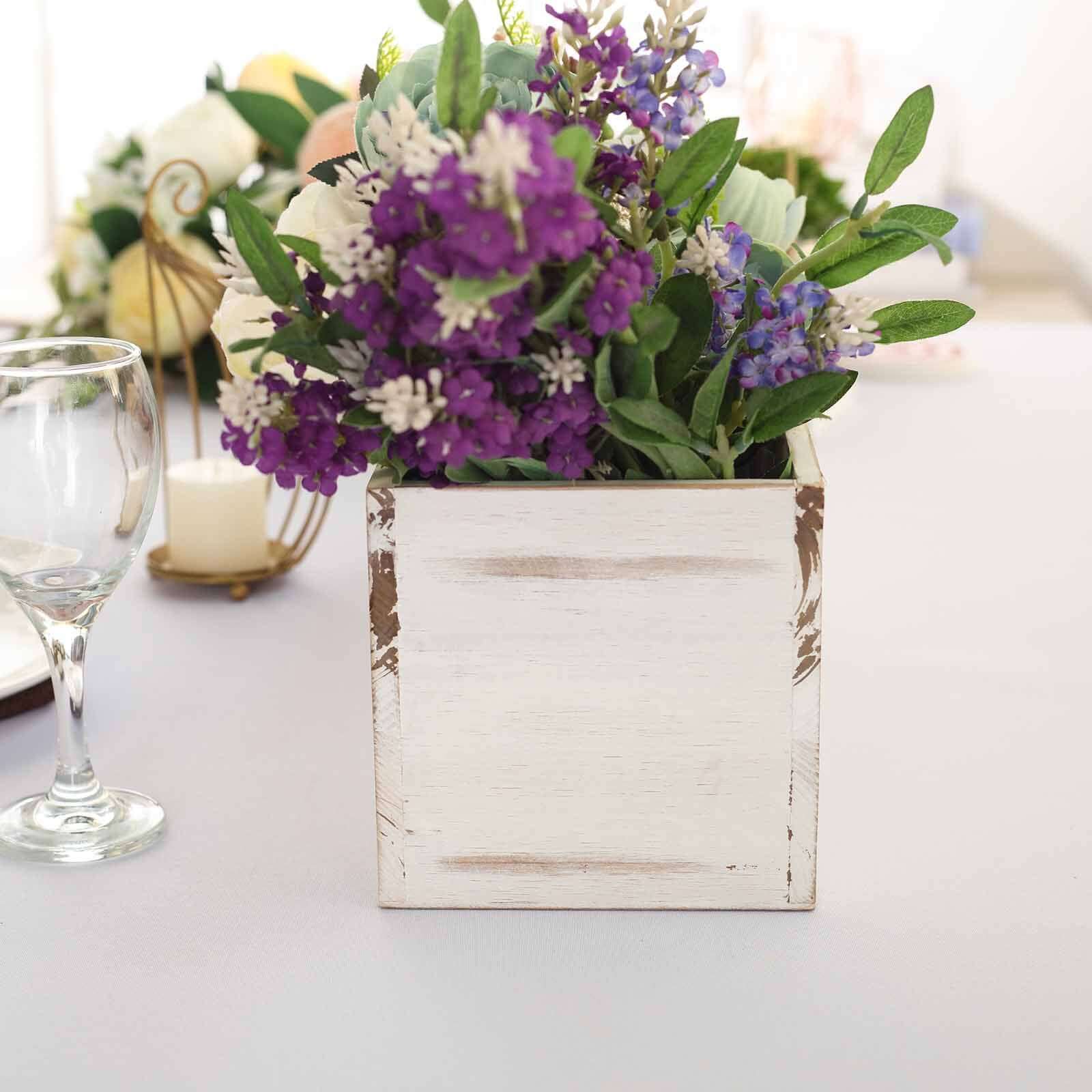 Whitewash Wood Planter Rectangular Box 18x6- Durable Decor with Removable Plastic Liner for Table Displays