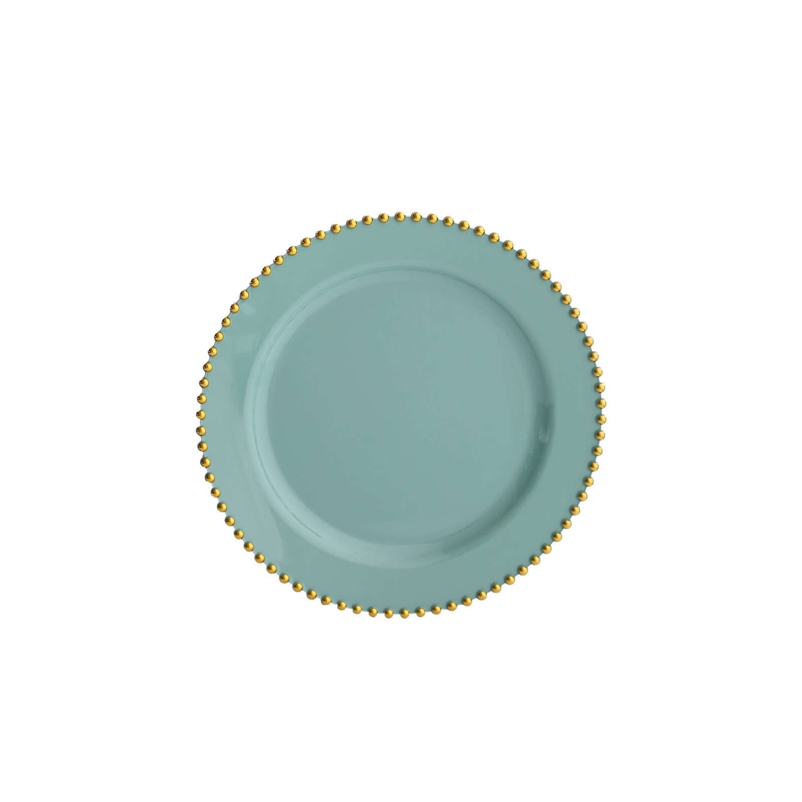 10-Pack Plastic 10 Round Dinner Plates in Dusty Sage Green with Gold Beaded Rim - Disposable Party Plates