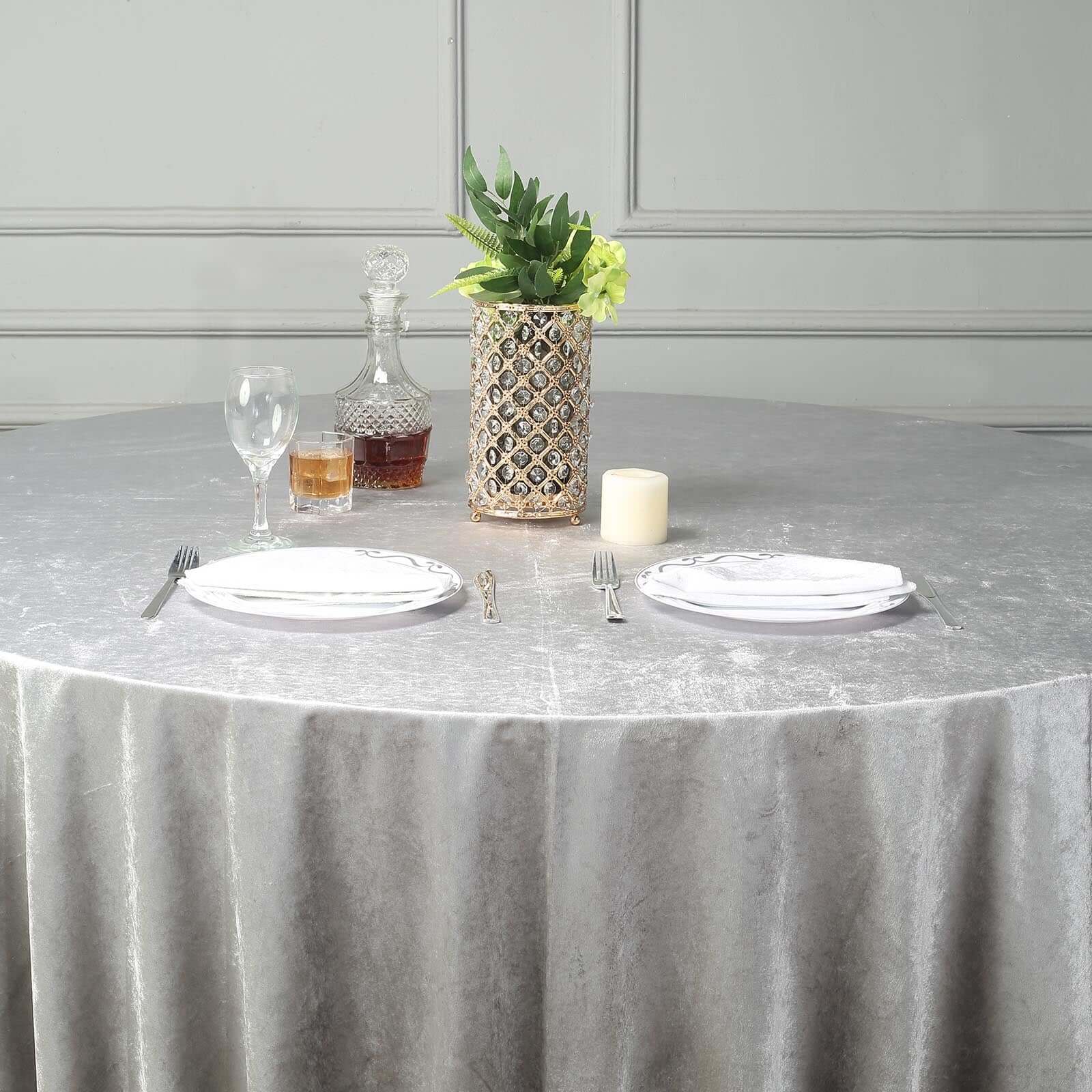 Premium Velvet 120 Round Tablecloth Silver - Reusable Soft & Seamless Table Cover