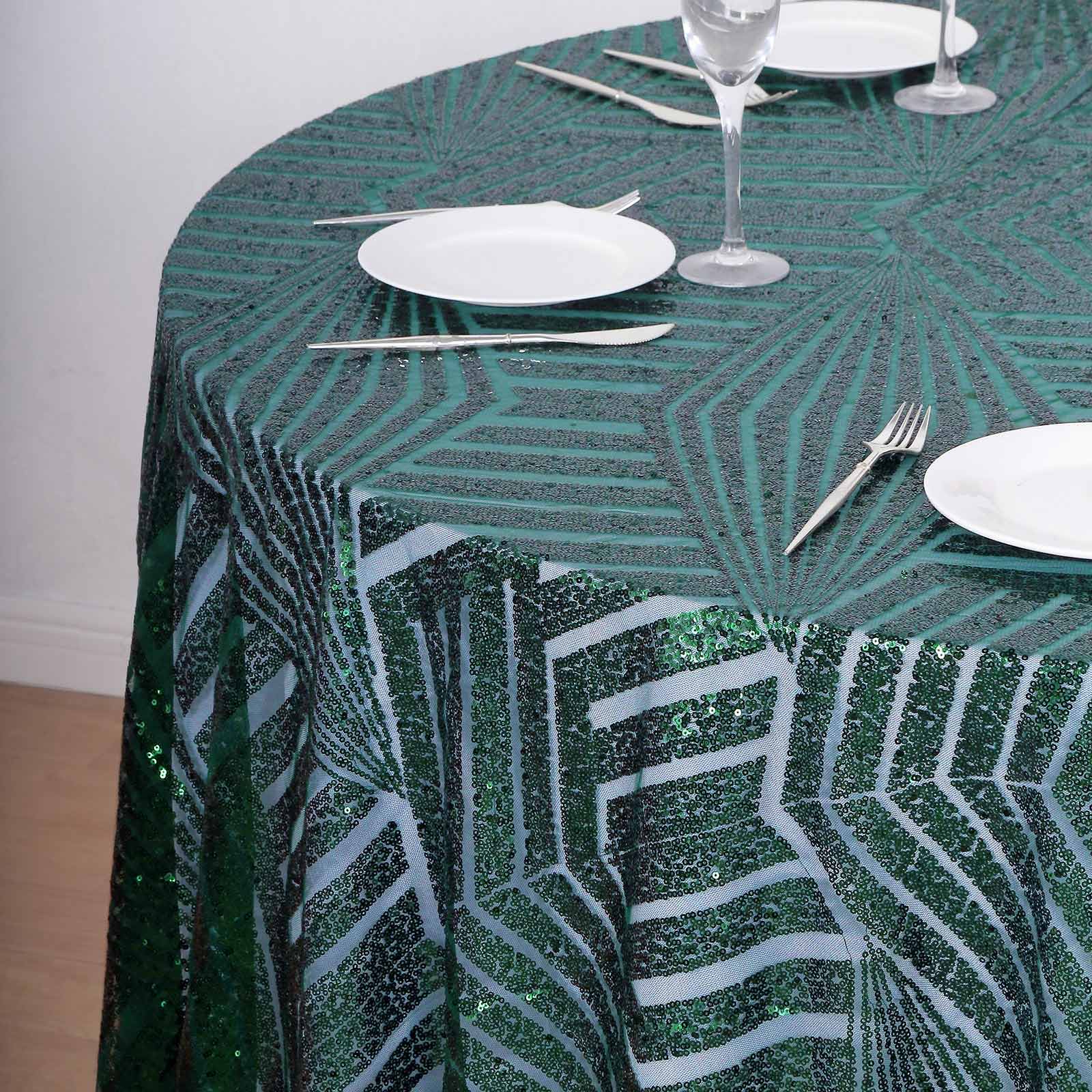 Sequin 120 Round Tablecloth Hunter Emerald Green - Seamless Diamond Glitz Table Cover