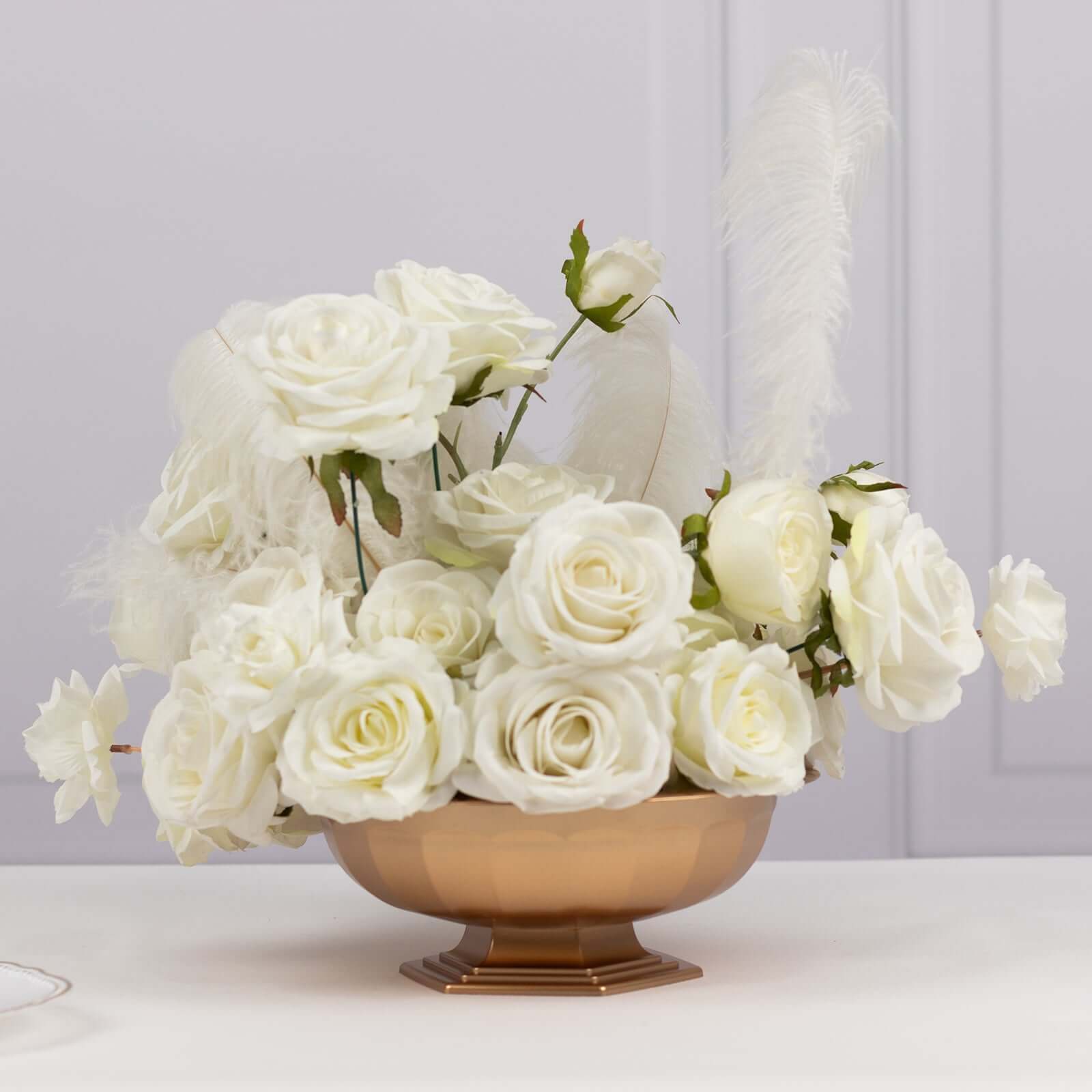 3-Pack Plastic Footed Compote Bowl Flower Vases Roman Style Gold - Round Decorative Pedestal Table Centerpieces 10