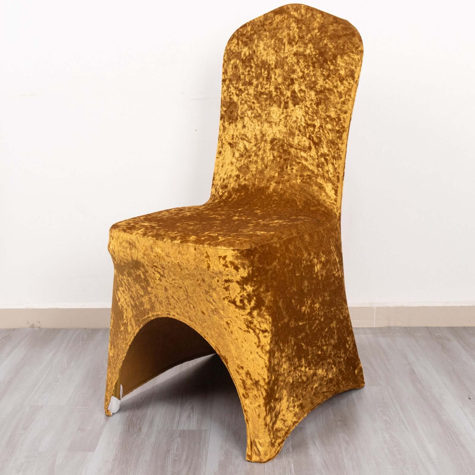 Crushed Velvet Spandex Banquet Chair Cover Fitted Slipcover Gold - Stretch 190GSM Slipcover with Foot Pockets