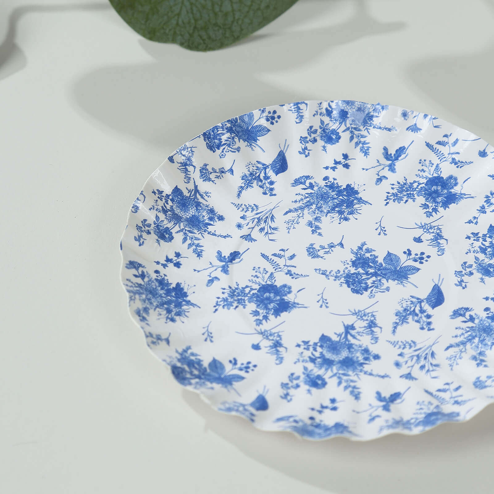 100-Pack Paper 3.5 Round Plates in White with Blue French Toile Design & Scalloped Rim - Disposable Mini 250GSM Dessert Party Plates for Tapas, Appetizers & Finger Foods