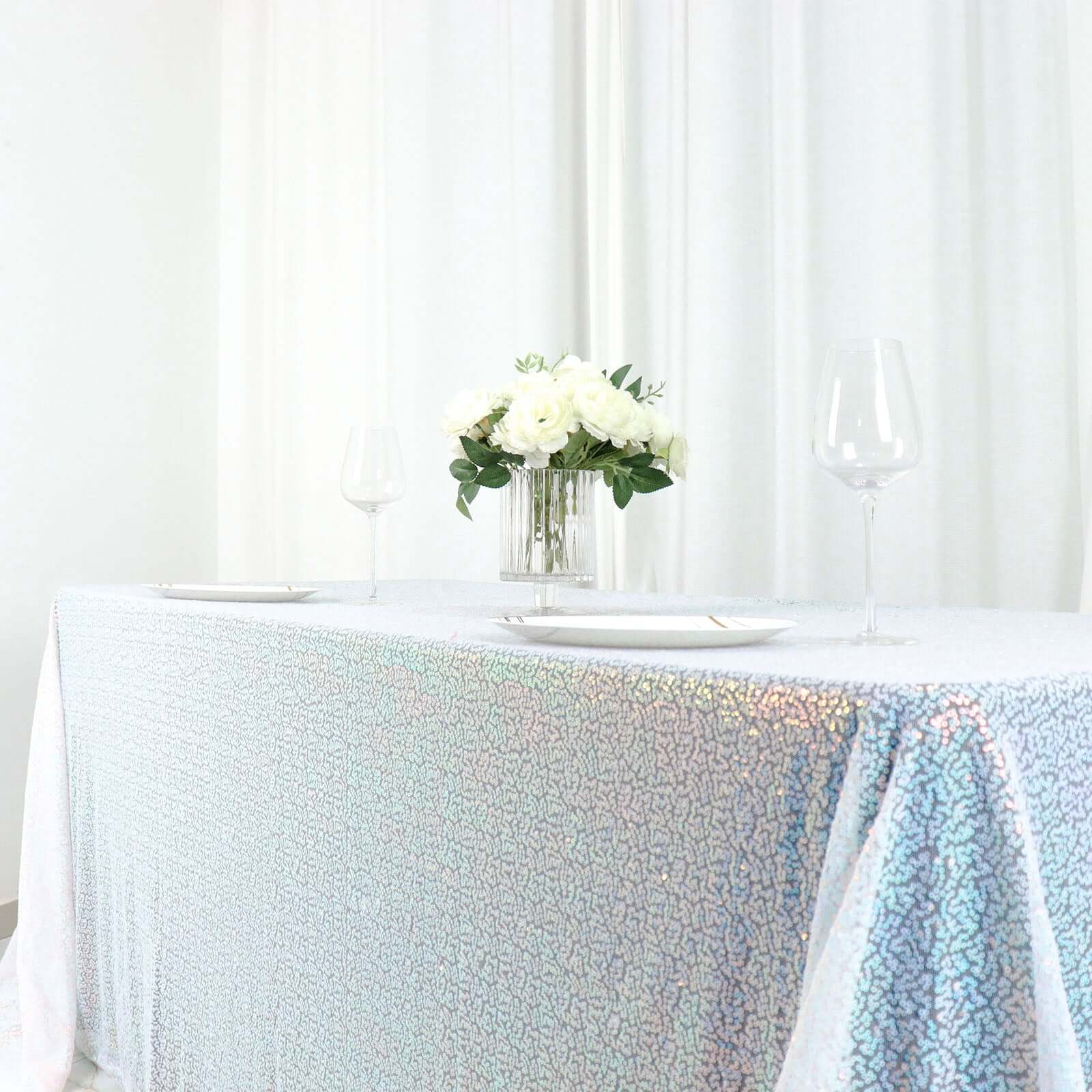 Sequin 90x156 Rectangle Tablecloth Iridescent Blue - Seamless Twinkling Table Cover