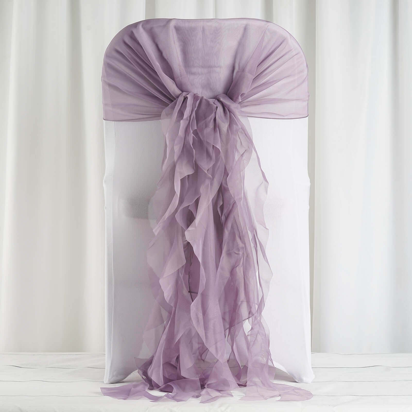 1 Set Chiffon Hoods Chair Sashes with Willow Ruffles Design Violet Amethyst - Stylish Chair Bow Decor