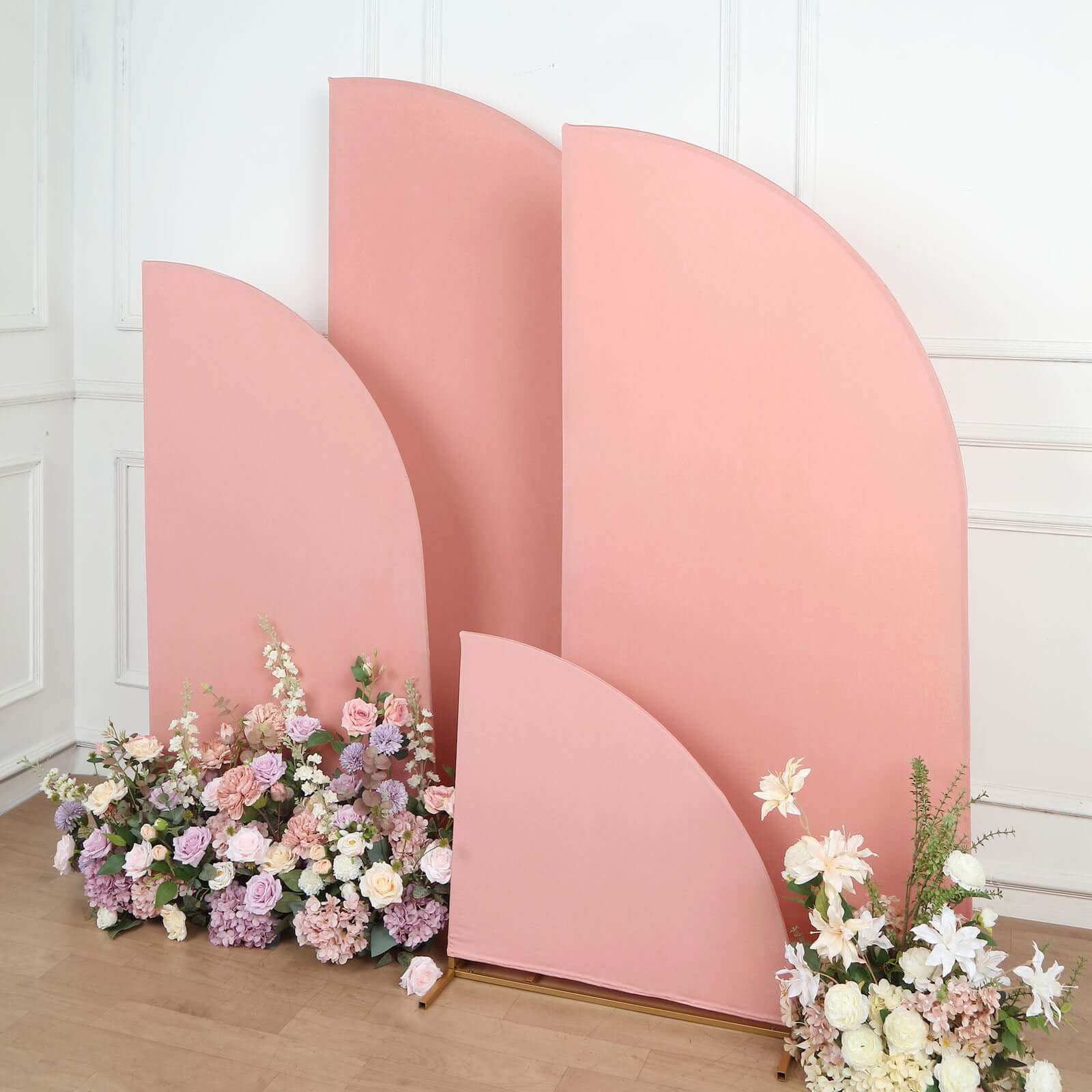 Set of 4 Matte Dusty Rose Spandex Half Moon Chiara Backdrop Stand Covers, Custom Fitted Wedding Arch Covers - 2.5ft,5ft,6ft,7ft