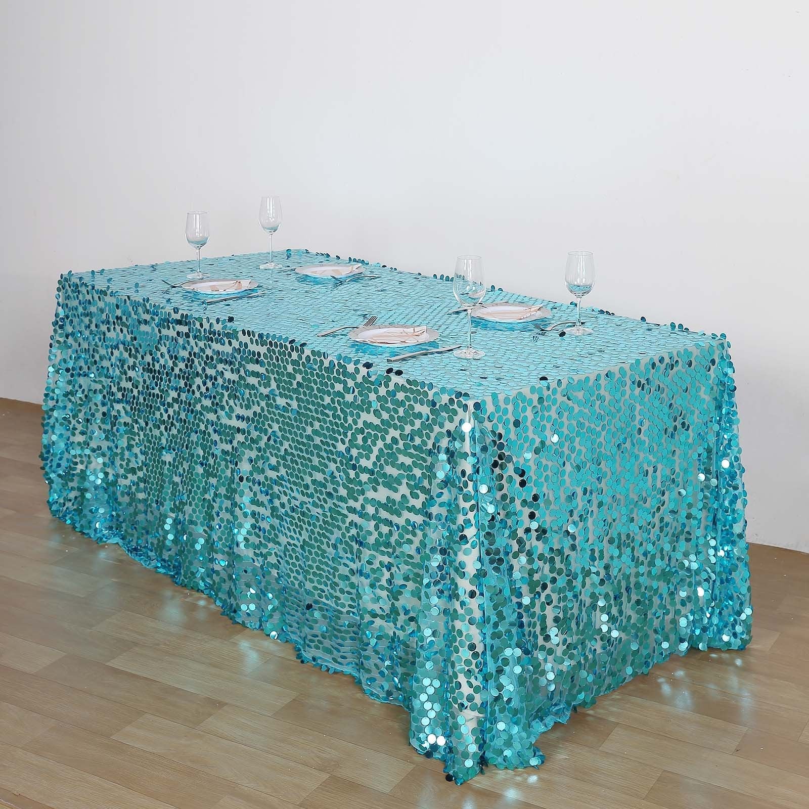 Sequin 90x156 Rectangle Tablecloth Turquoise - Seamless Big Payette Table Cover