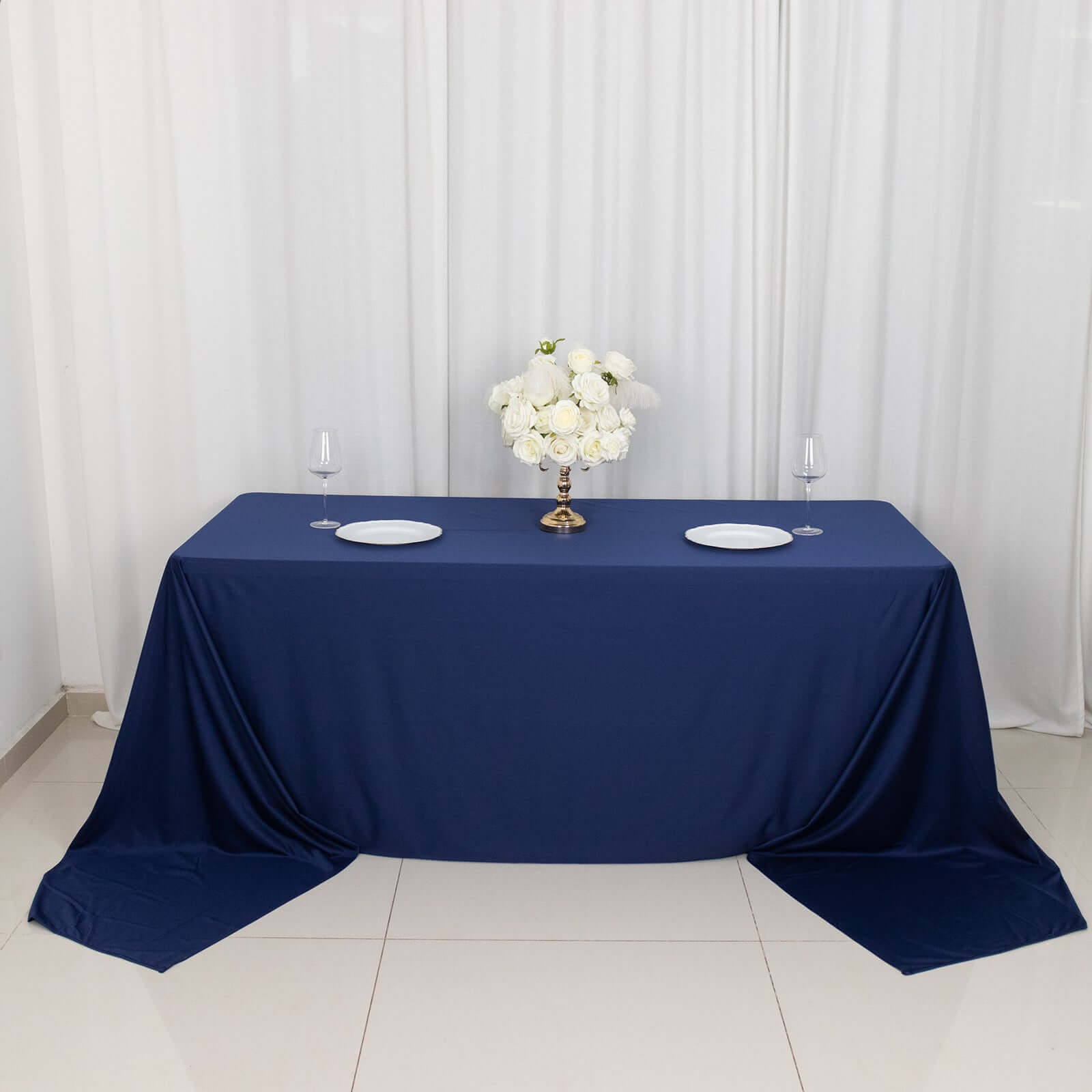 Premium Scuba Rectangular 90x156 Tablecloth Navy Blue - Wrinkle Free, Stain Resistant & Seamless Table Cover