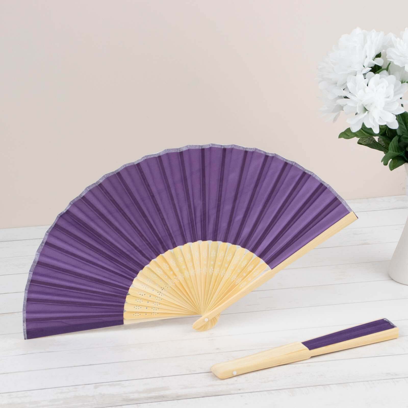 5 Pack Purple Asian Silk Folding Fans Party Favors, Oriental Folding Fan Favors