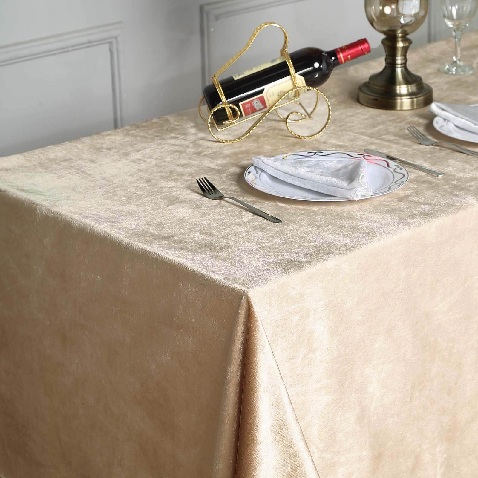 Premium Velvet 90x132 Rectangle Tablecloth Champagne - Reusable Soft & Seamless Table Cover