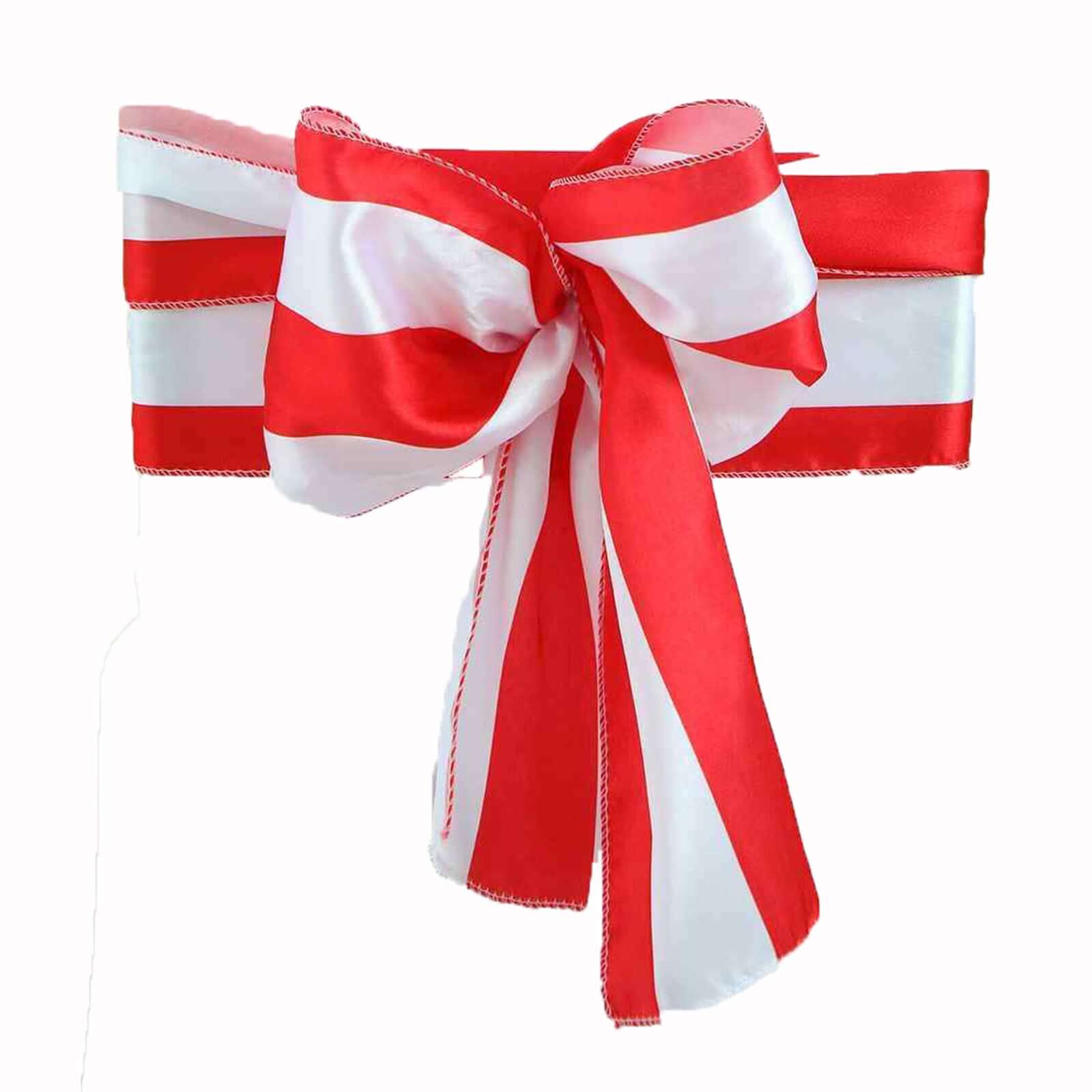 5 Pack Satin 6x108 Chair Sashes Red/White Stripes - Sophisticated Decor for Weddings & Gatherings