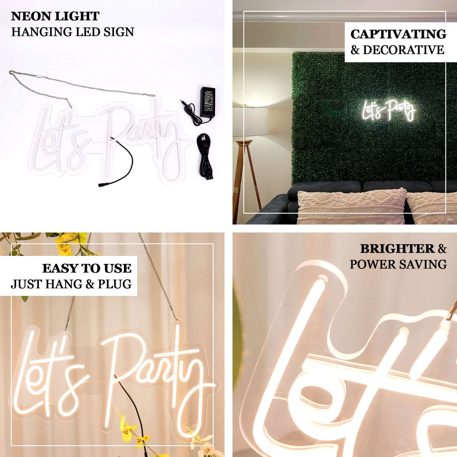 23 Let's Party Neon Light Sign, LED Reusable Wall Décor Lights With 5ft Hanging Chain