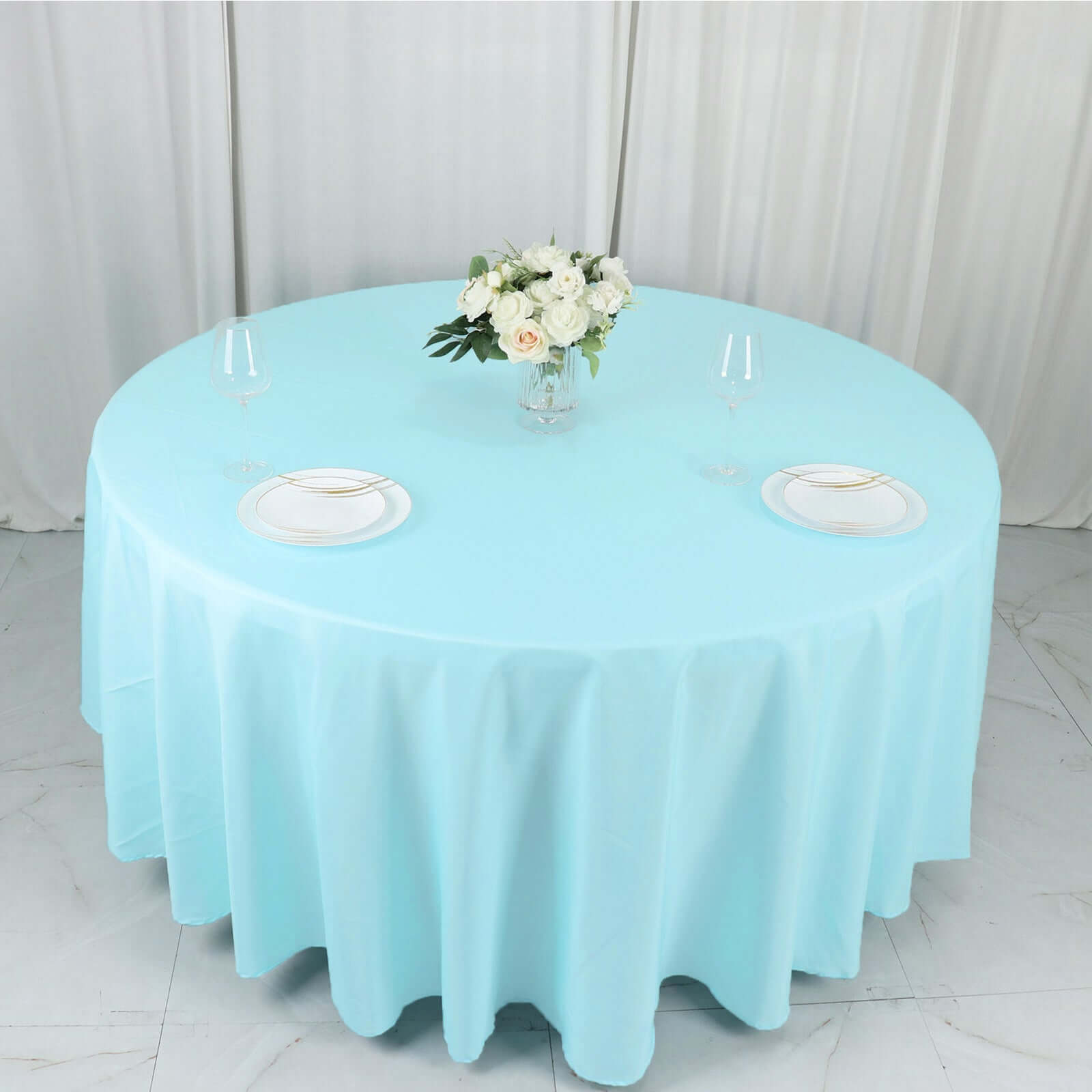 Polyester 108 Round Tablecloth Light Blue - Wrinkle-Resistant Table Cover