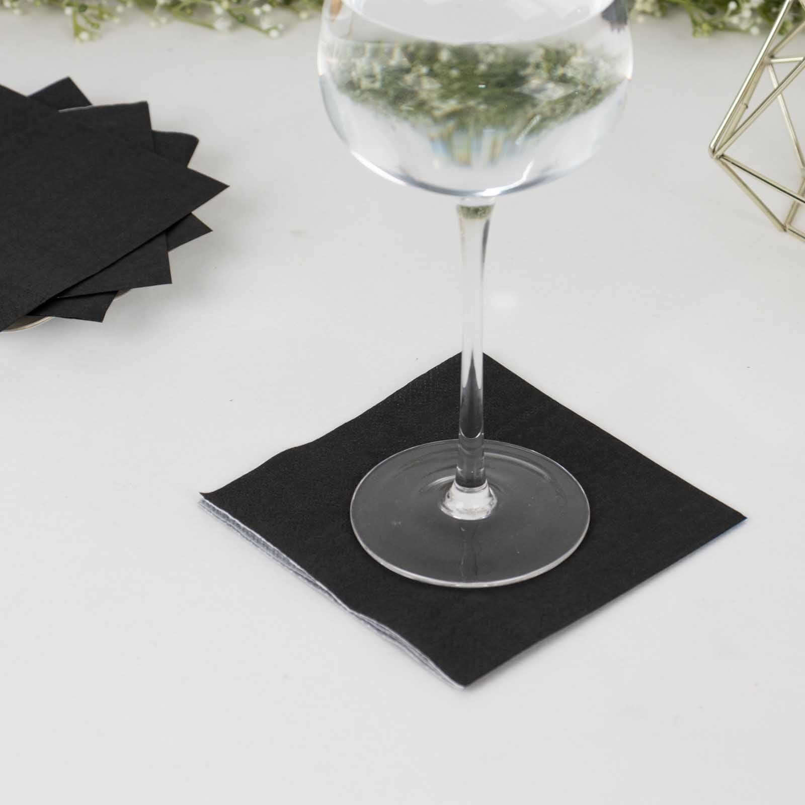 50-Pack Paper Beverage Napkins Black - 2 Ply Disposable Soft 18GSM Cocktail Napkins for Events 5x5