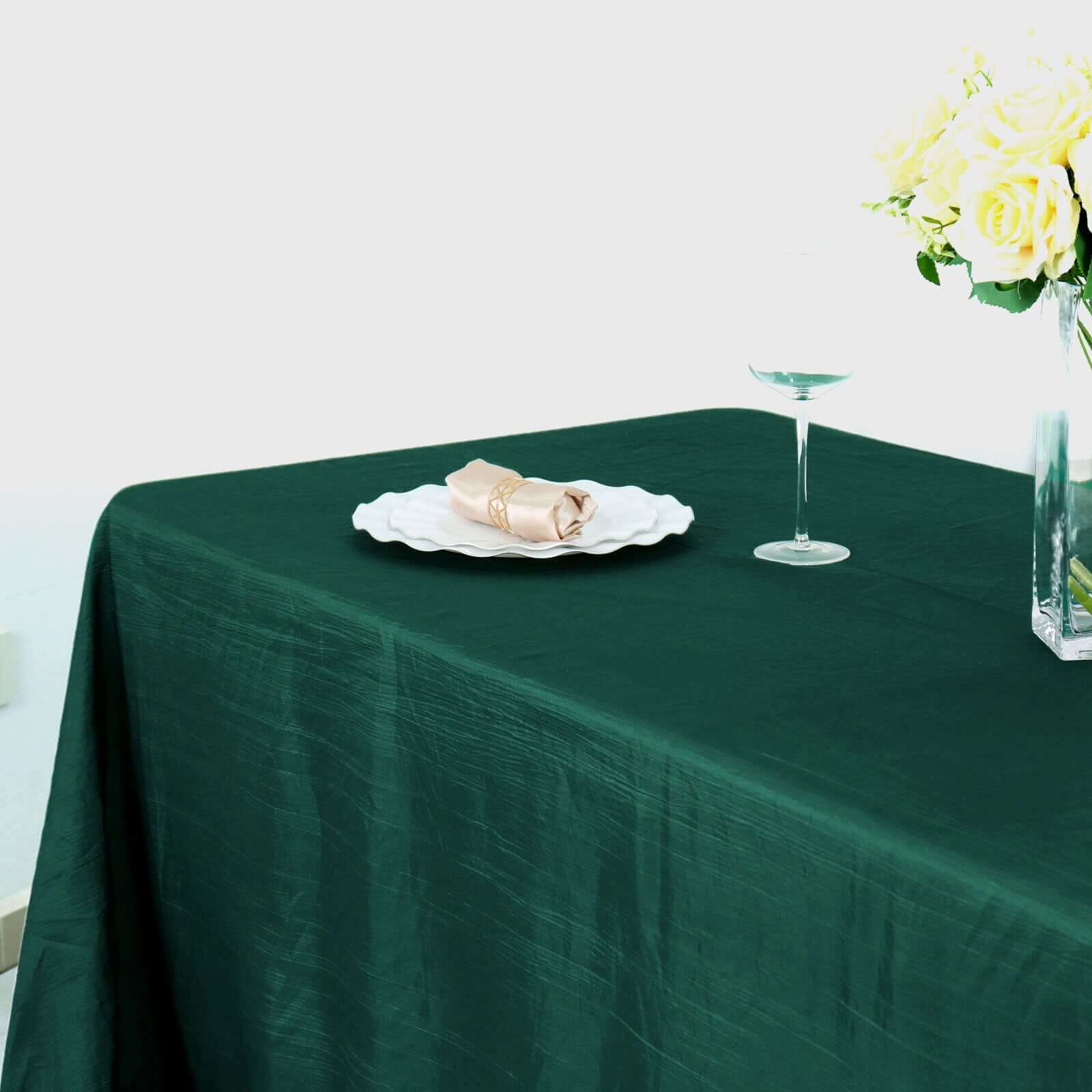 Taffeta 90x132 Rectangle Tablecloth Hunter Emerald Green - Seamless Accordion Crinkle Table Cover