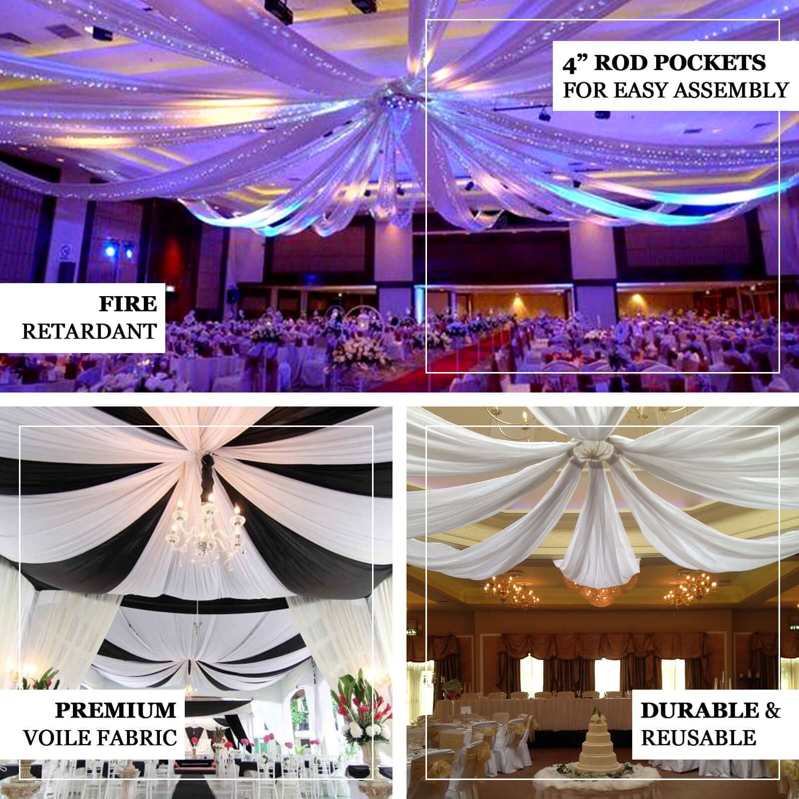 10ftx20ft Ivory Sheer Durable Flame Resistant Ceiling Drape Curtain Panels