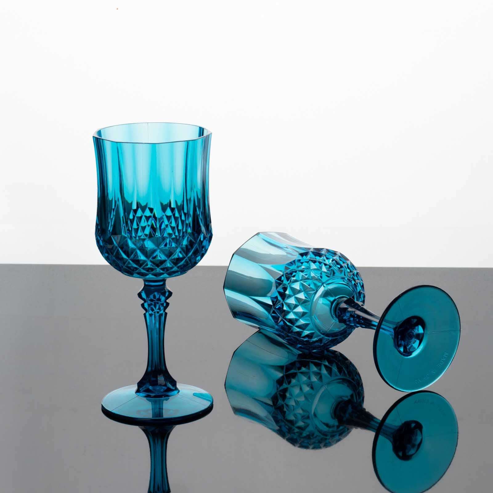 6-Pack Plastic Cocktail Goblets Ocean Blue Transparent Crystal Cut - Shatterproof Drinkware 8oz